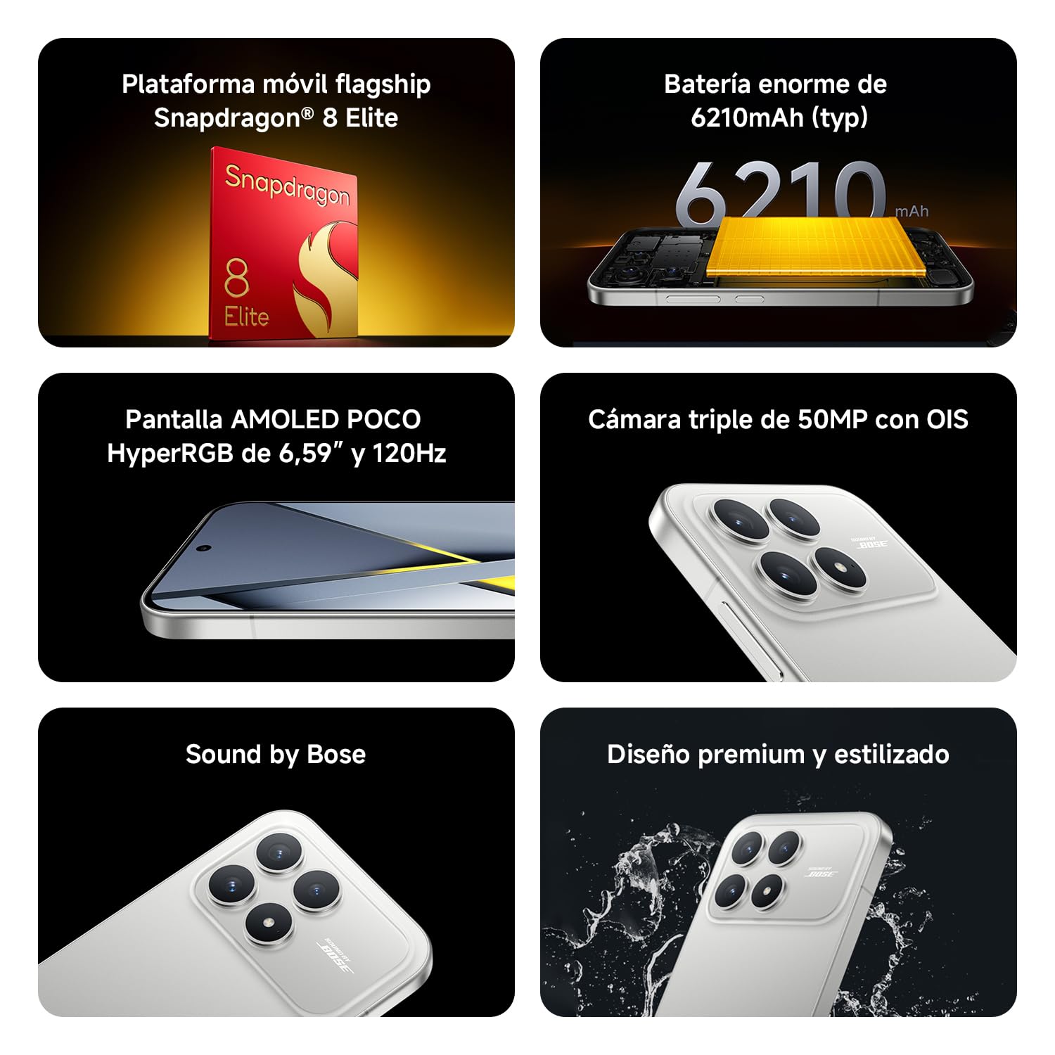 XIAOMI XIAOMI POCO F8 Pro - Smartphone 12+512GB, Triple Camera 50MP with OIS, 6.59" 120Hz AMOLED Screen, Snapdragon 8 Elite, Hypercharge 100W, Charger Not Included, Titanium Silver (ES Version) in use