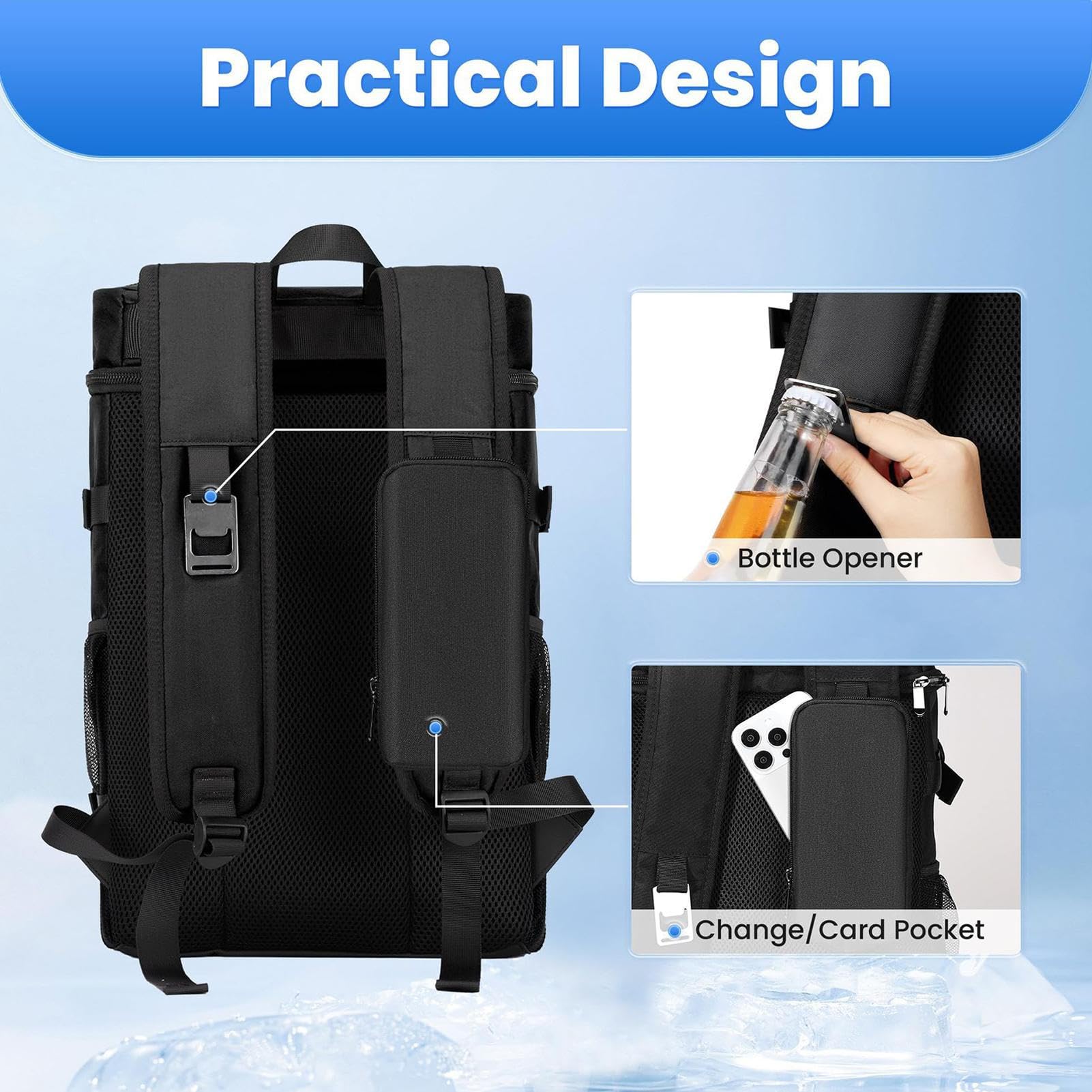 Sac à dos isotherme – 40 L – Sac isotherme portable doux en tissu Oxford imperméable pour déjeuner, pique-nique, sac à dos thermique étanche pour camping, plage, randonnée, voyage, nourriture