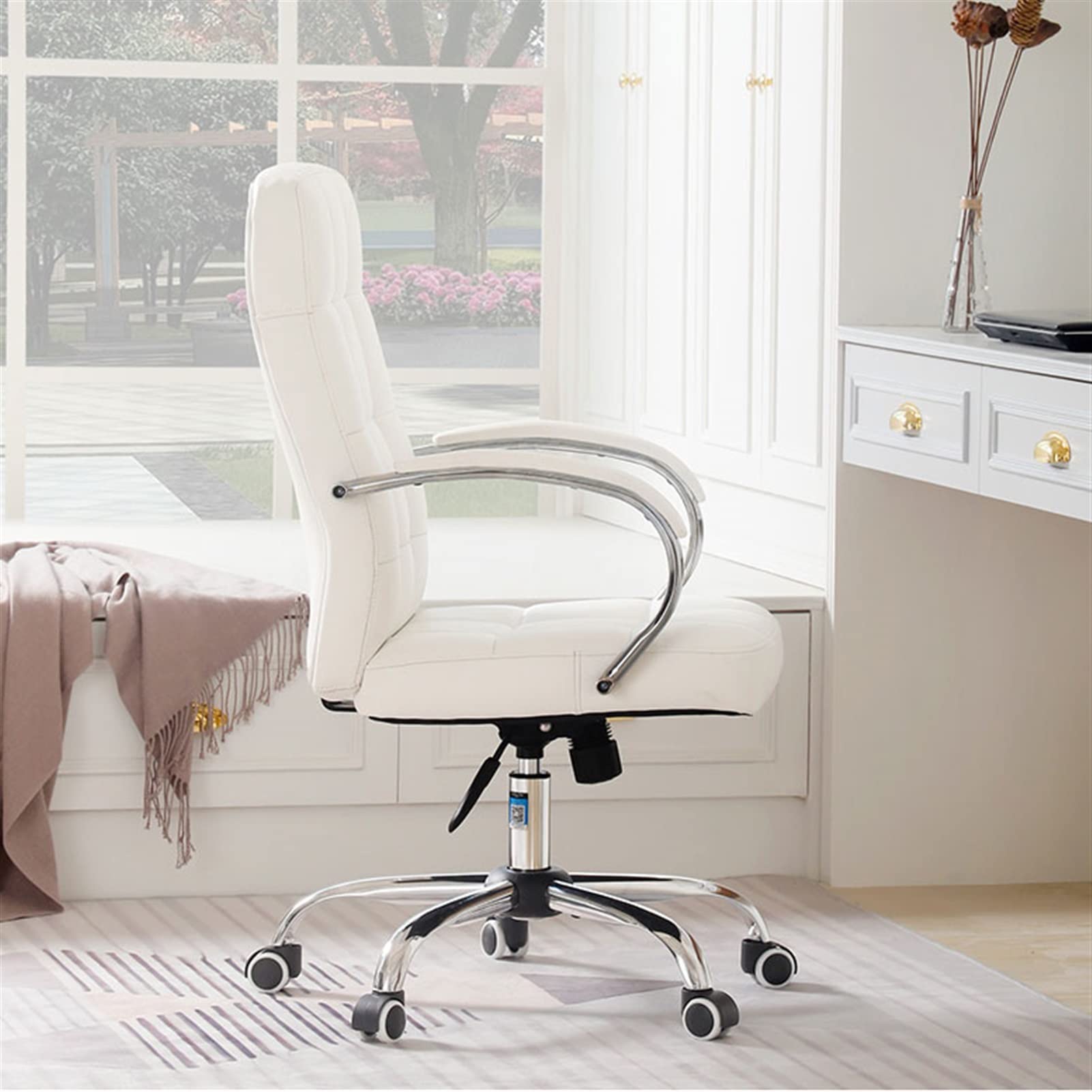 krzesło biurowe Ergonomiczne krzesło biurowe Krzesło biurowe z wysokim oparciem — białe/czarne Obrotowe krzesło biurowe LeatherSoft — krzesło obrotowe (Color : White)