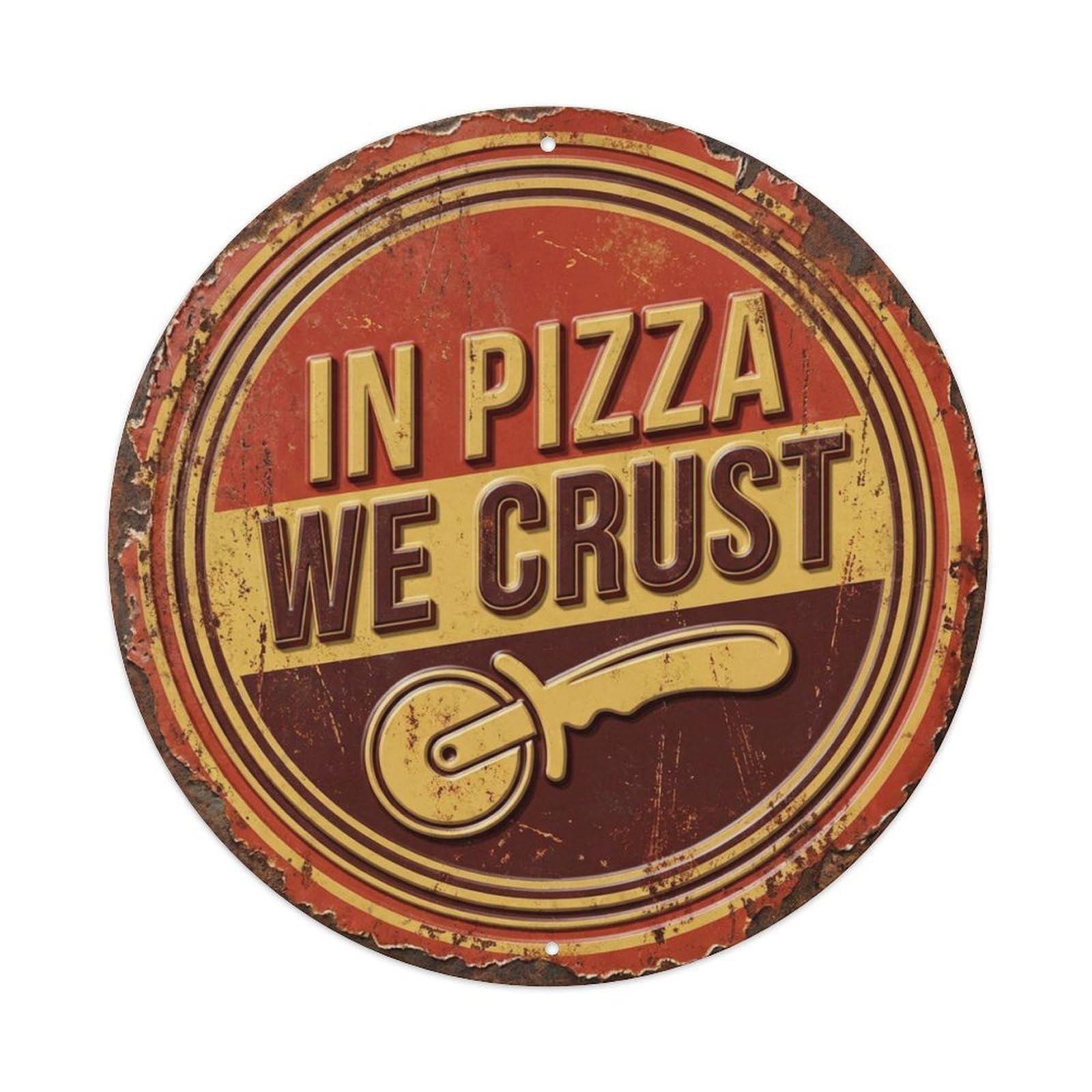 Pizza Slice Advice Classic Garage Ornament Retro Slogans Vintage Metal Tin Sign Plaque Wall Decor for Cafe, Club, Garden Round Metal Poster 8x8Inch