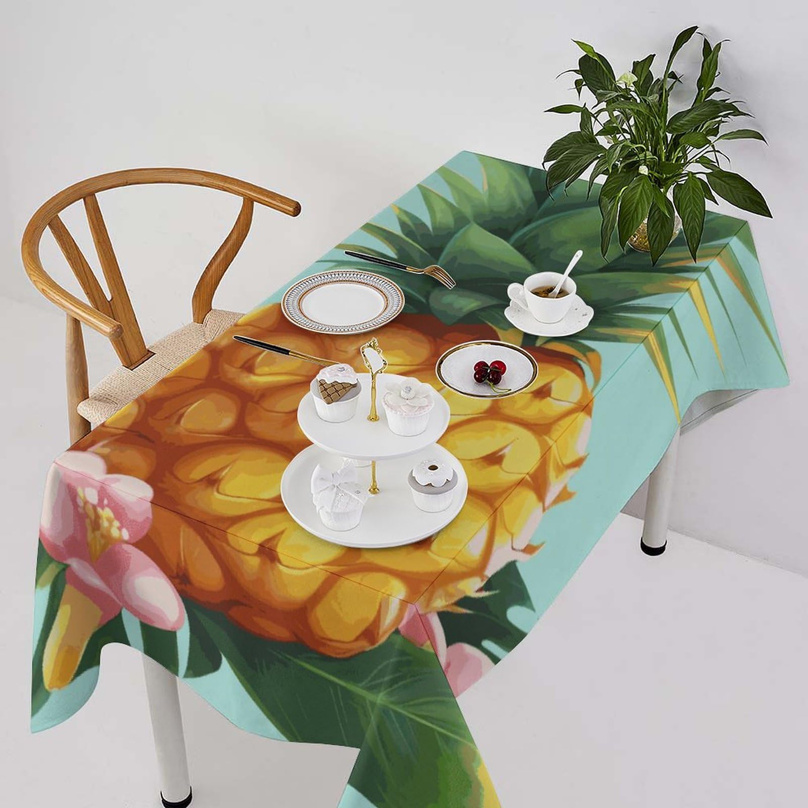 Nappe rectangulaire motif ananas tropical textile haut de gamme