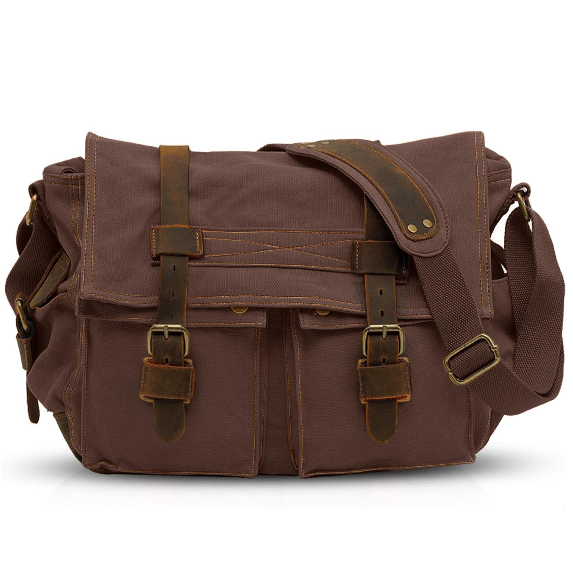 VARLIVOO Uomo Borse a Spalla Borsa a Tracolla da Uomo Messenger Borse14 Laptop Borse Ventiquattr'ore Scuola Viaggio Lavoro Università Tela Marrone B