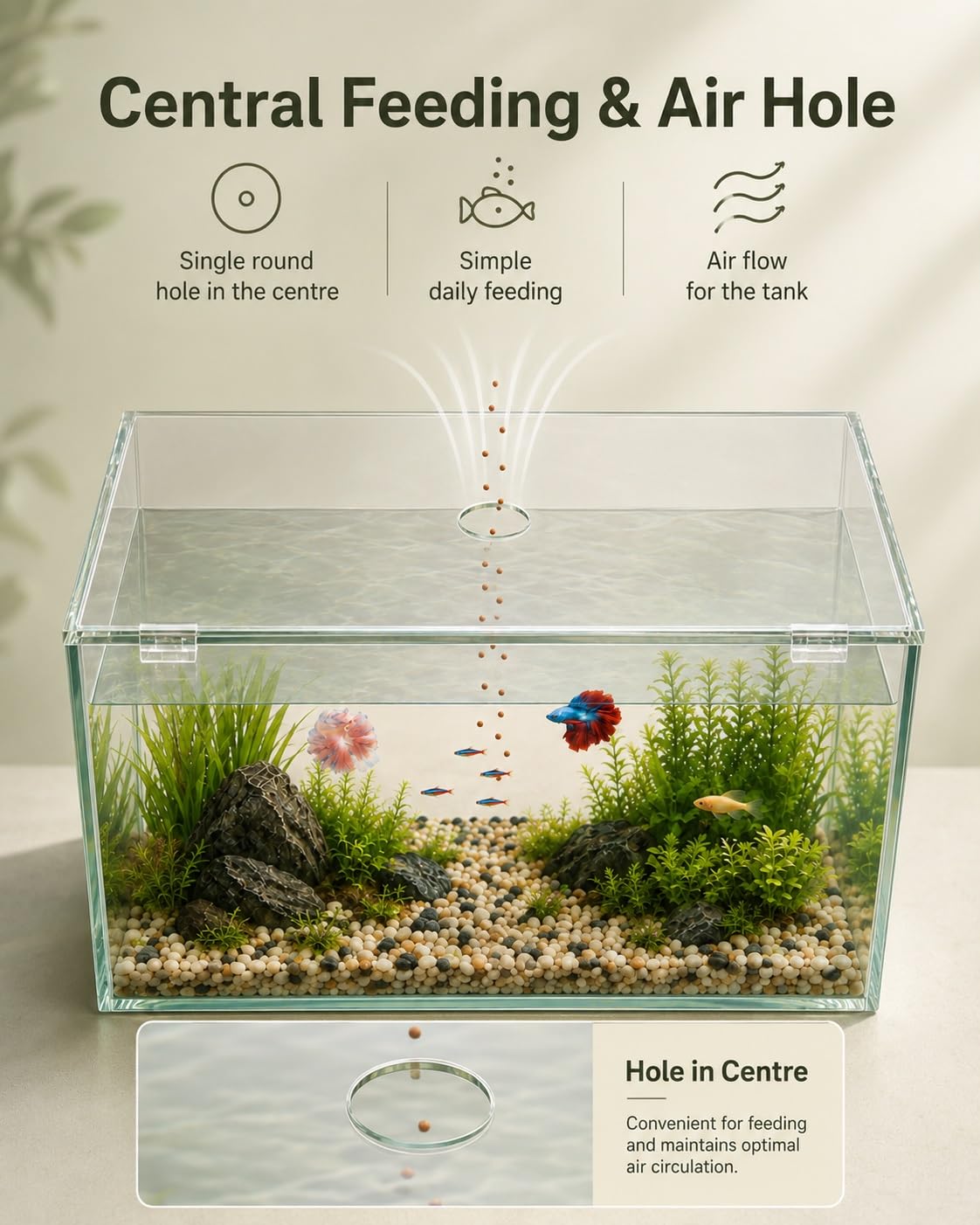 Coperchio Acquario Vetro Trasparente, Copertura Vasca Pesci con Foro e Clip(L:30 x W:28 cm)