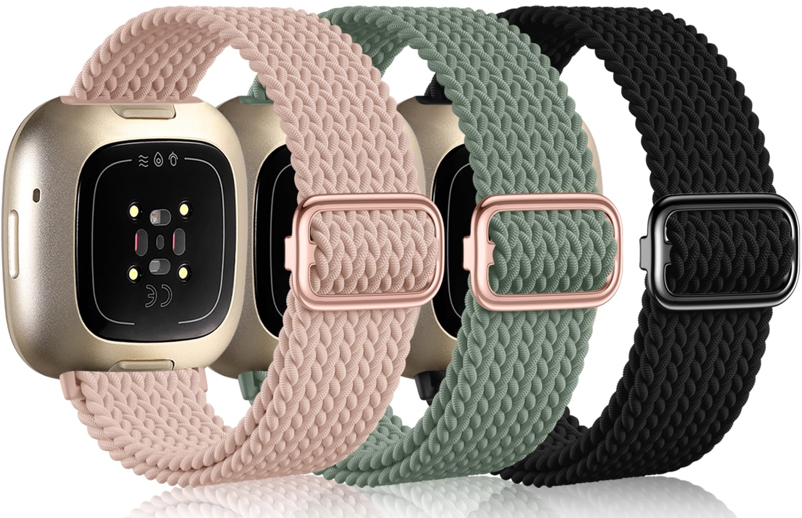 Straps Compatible with Fitbit Versa 3 Straps/Fitbit Versa 4 Strap/Fitbit Sense Strap for Women Men, Soft Elastic Braided Nylon Sport Strap for Versa 3 /Versa 4 /Sense/Sense 2