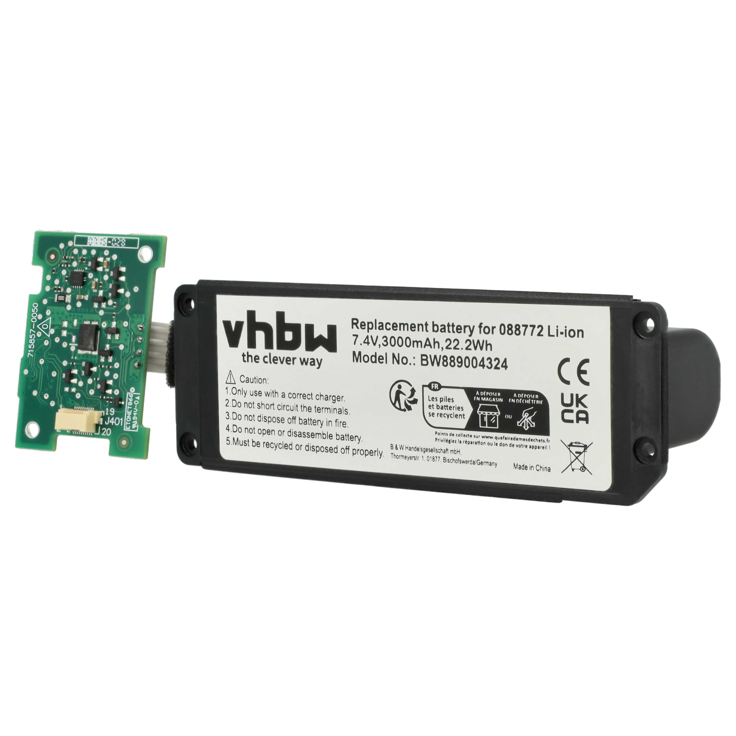 vhbw batteria compatibile con Bose SoundLink Mini 2 casse, altoparlanti, speaker - incl. circuito stampato (3000mAh, 7,4V, Li-Ion)