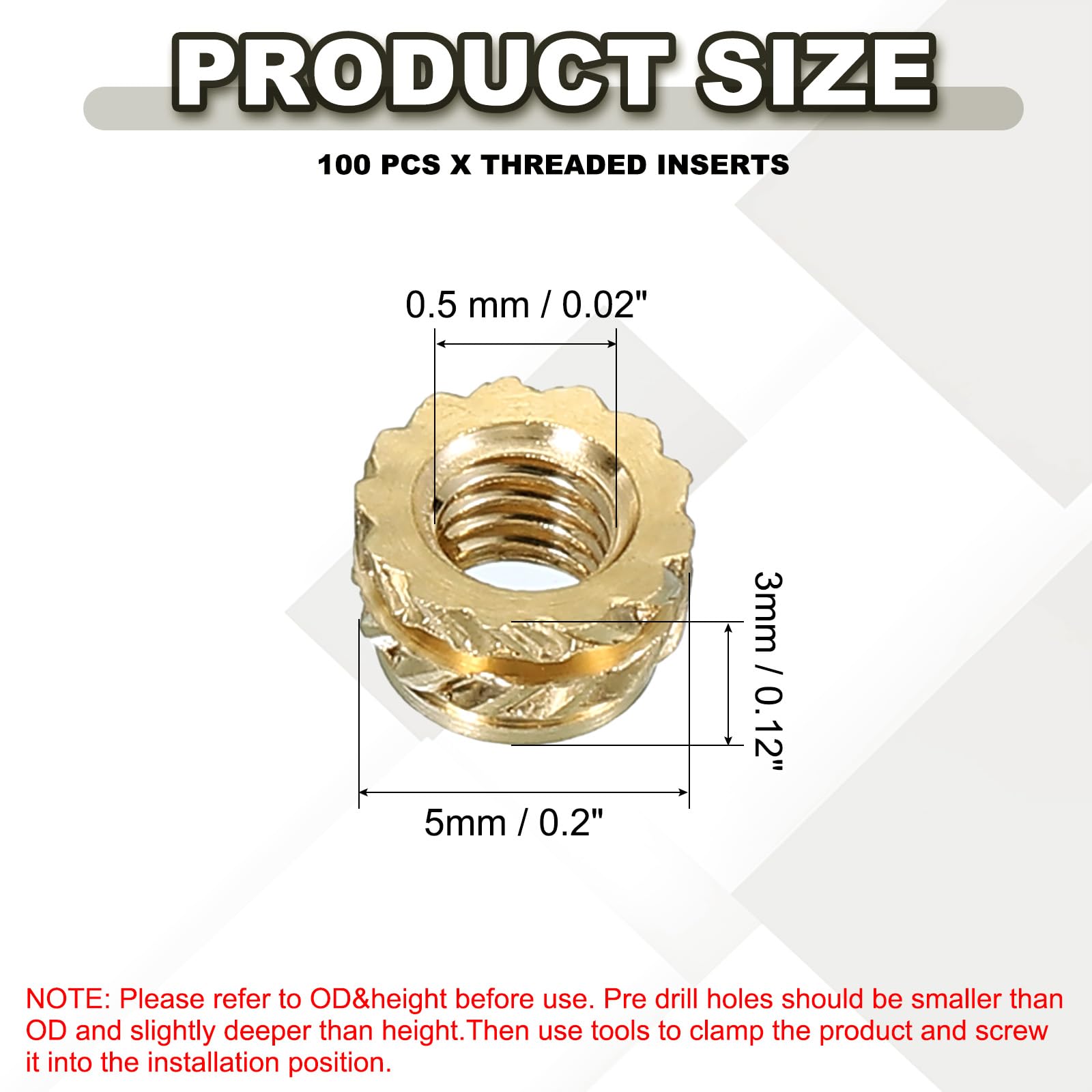 PATIKIL M3 Threaded Inserts M3x3x5mm - Image 2