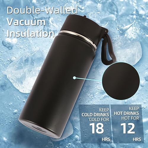 Miniatura 3 de Volhoply Paquete de 4 botellas de agua para niños de 16 onzas, botellas deportivas aisladas con tapa con pajilla, botella de acero inoxidable con