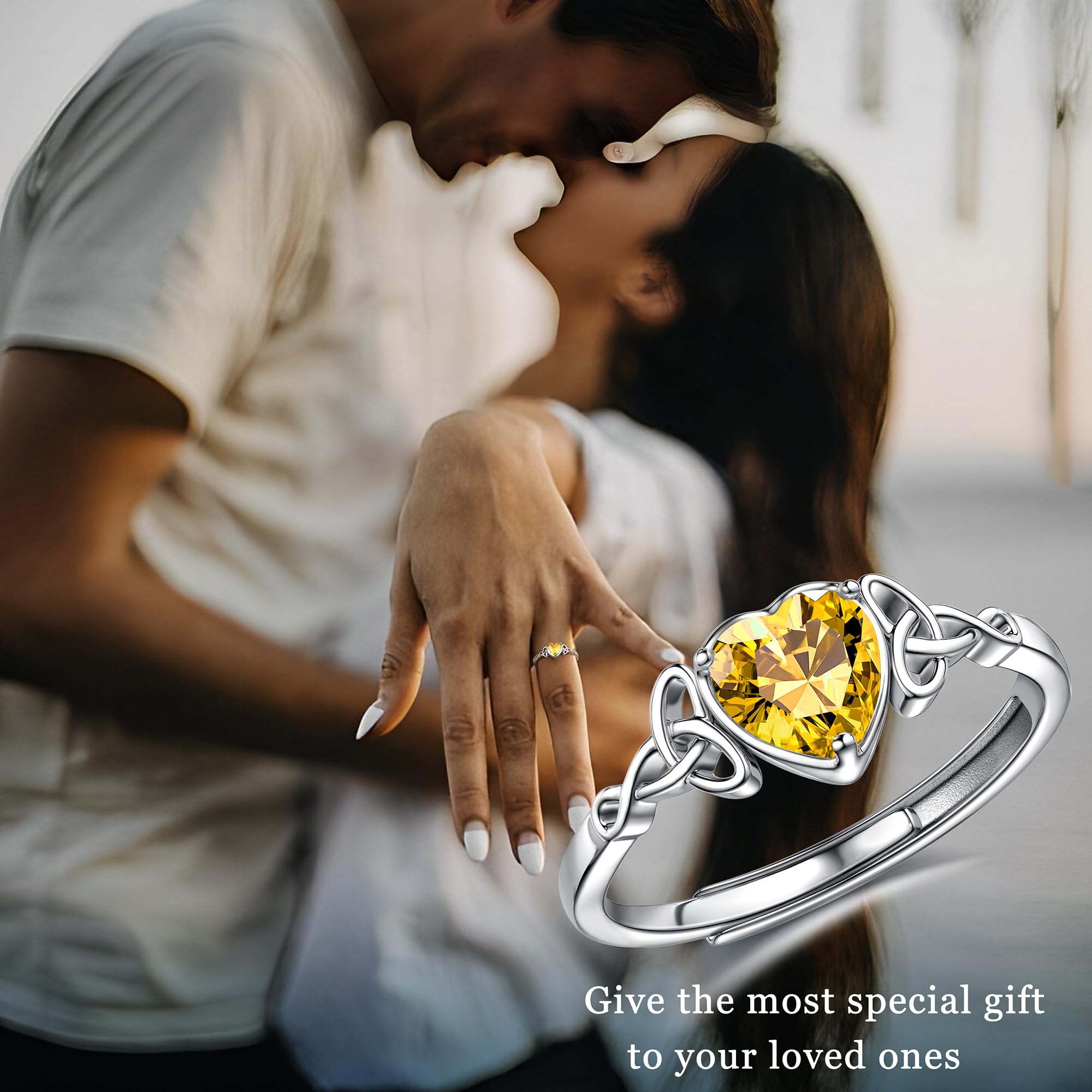 WBDWWTD JeweBella 925 Sterling Silber Ringe für Frauen, Verstellbarer Herz-Geburtsstein, keltischer Knotenring, Verlobungsring, Hochzeit, Versprechensring, Daumenringe für Frauen und Mädchen,