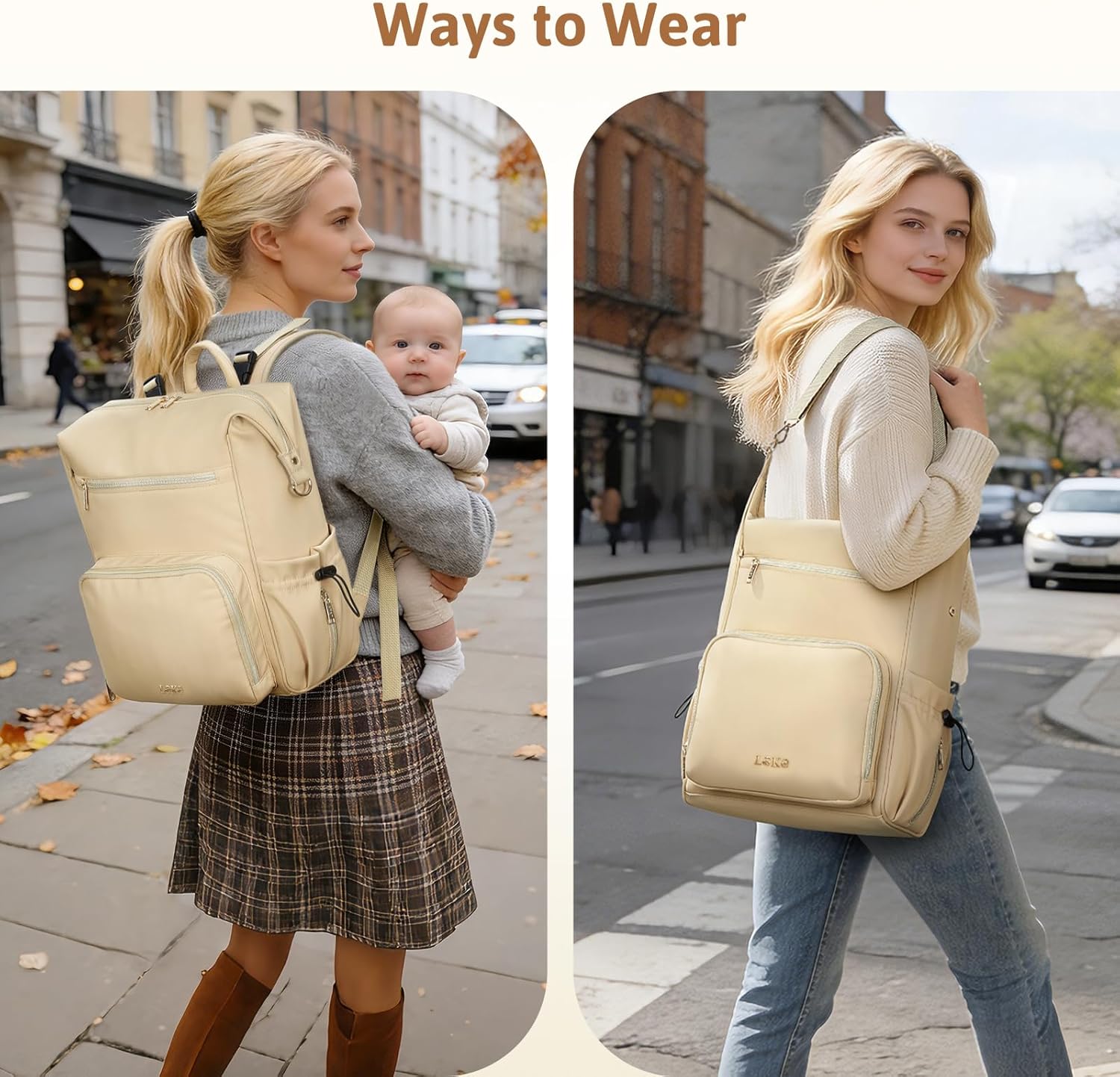 Lekesky Diaper Bag Backpack | Pañaleras Para Bebe, 27L Large Capacity with Changing Pad and Pacifier Case, 3 Insulated Bottle Pockets, Multi-Function Waterproof Diaper Bag, Ultralight Bag, Khaki