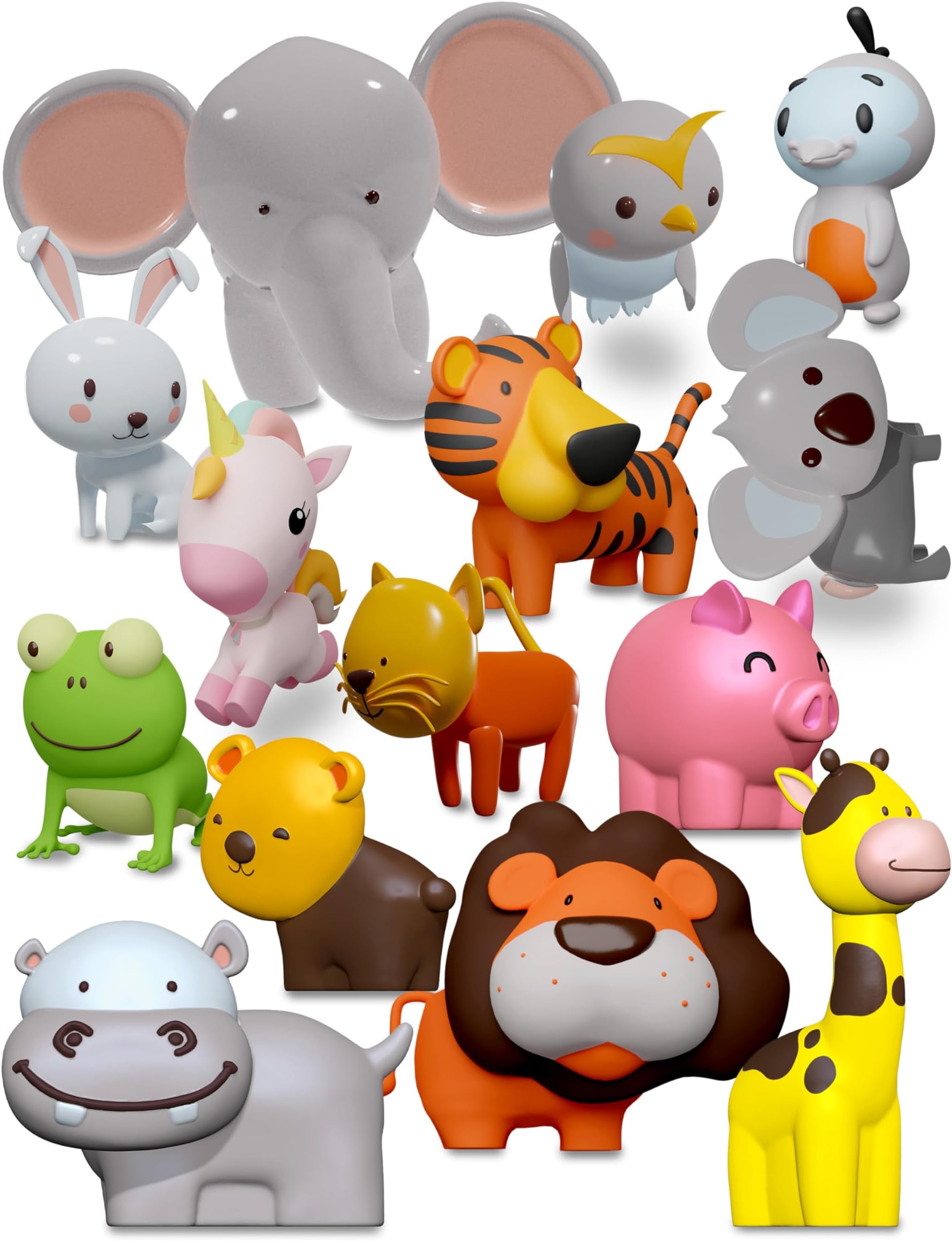 SplashEZ Mold Free Animal Bath Toys for Babies & Toddlers, No Hole, BPA-Free, Mix of Common Animal Toy Colors, 14 Pieces, 4 Inches Each