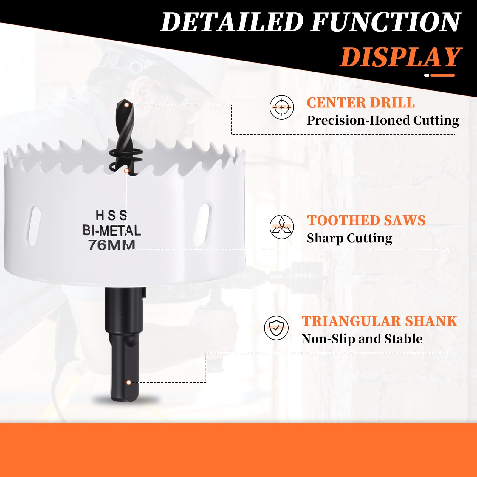 METALLIXITY Bi-Metal Hole Saw 3", M42 HSS Circular Head 76mm Hole Cutter with 2 Pilot Drill Bits - Image 3