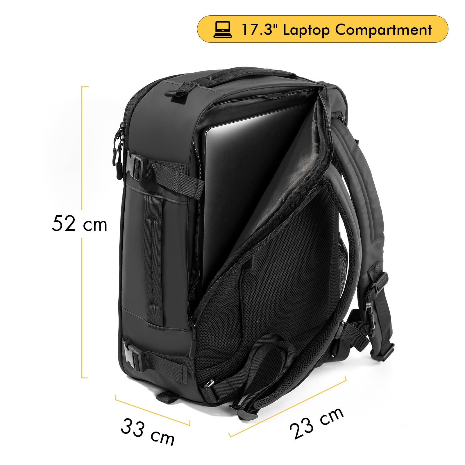 Mochila de viaje, equipaje de mano, avión, 20 l, 28 l, 40 l, impermeable, mochila de mano, portátil, mochila de viaje, para viajes, negocios, trabajo, vacaciones, negro-L, 33 x 23 x 52 cm (40L), Viaje