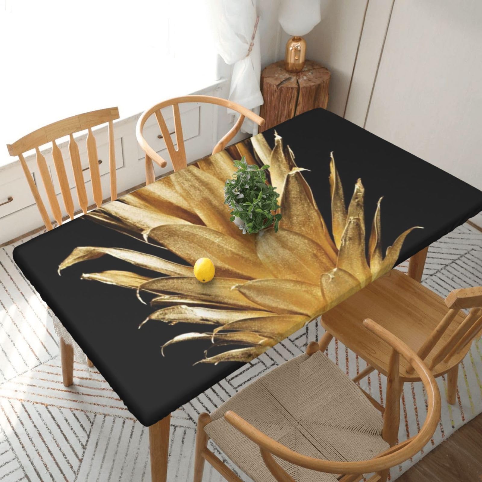 BNVSADC Gold Pineapple Printed 5FT Tablecloth Polyester Kitchen Water Resistant Table Cloth Dining Table Decoration Table Covers, 152x76 CM