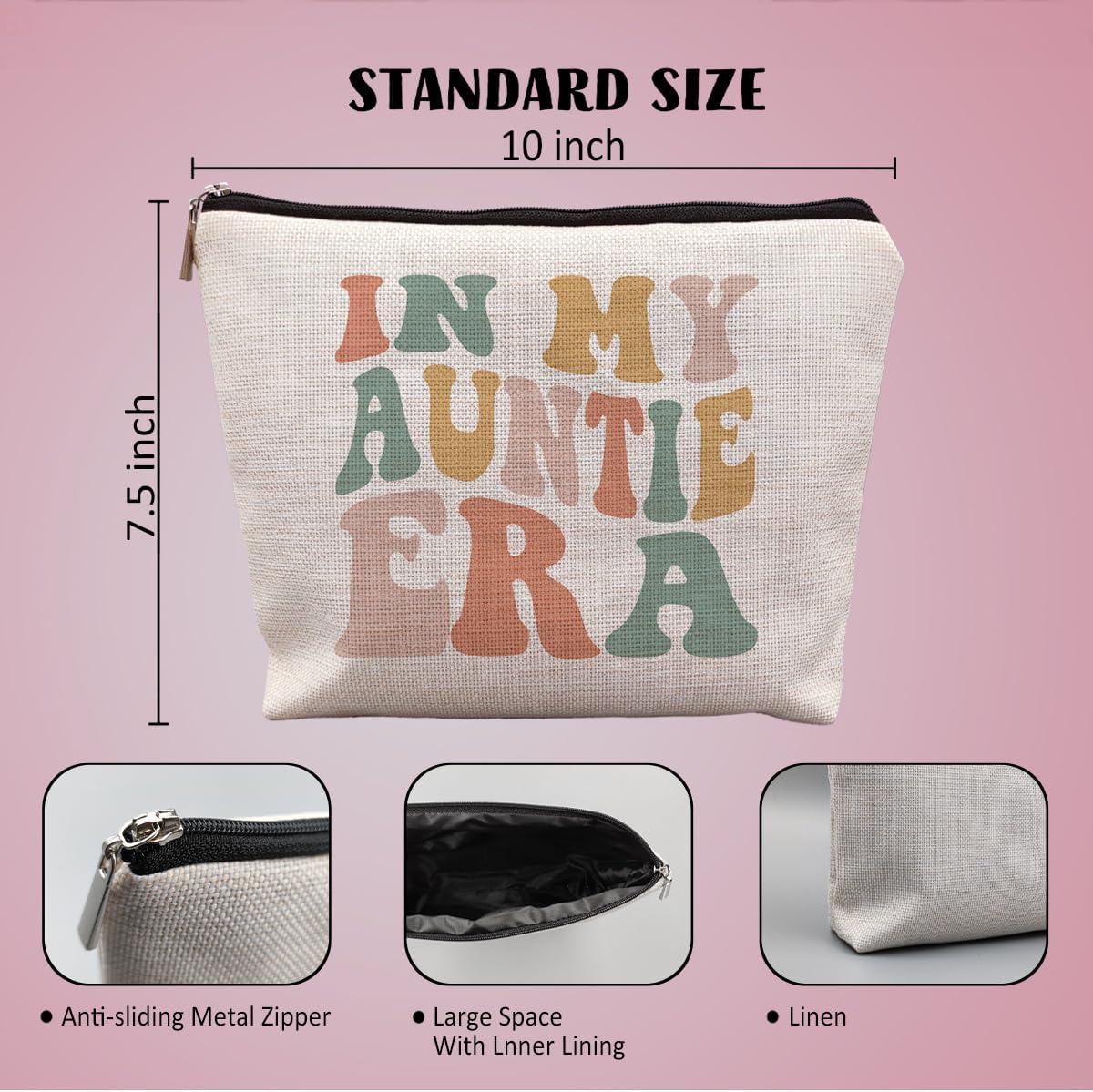 Auntie Gifts Canvas Makeup Bag, Gifts for Aunts from Niece Nephew, Aunt Auntie Gifts for Mother's Day, Best Aunt Gifts, in My Auntie Era Cosmetic Bag for Women - Image 5