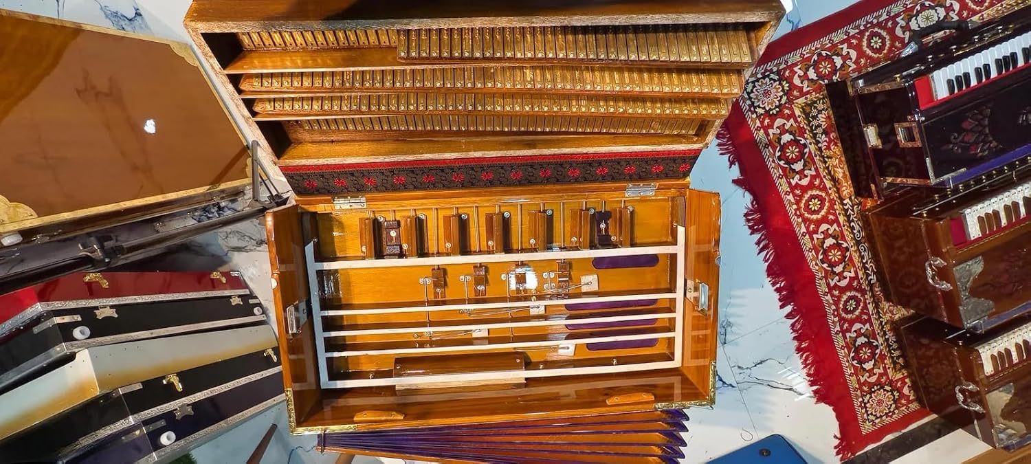 NamasteHimalayas Limited 4- Reed 13-Scale Professional Harmonium natural wooden glossy finish Premium Quality Best for Kirtan, Bhajan, Meditation, Sound Healing Therapy