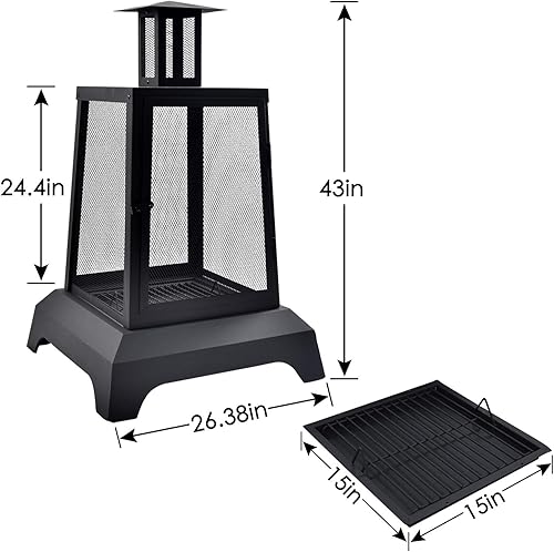 Miniatura 3 de Fogatas grandes de leña de 44 pulgadas de alto, hogueras de acero estilo pagoda al aire libre, con pantalla de chispa de malla, hogueras modernas