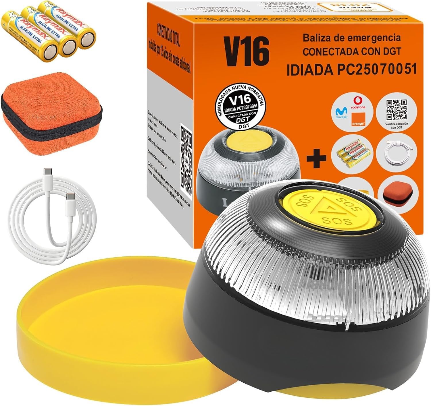 BALSAT | Baliza V16 Homologada DGT con Geolocalizador, Datos Gratis hasta 2038, Fijación Magnética y Ventosa, Geolocalización 3.0 (1)