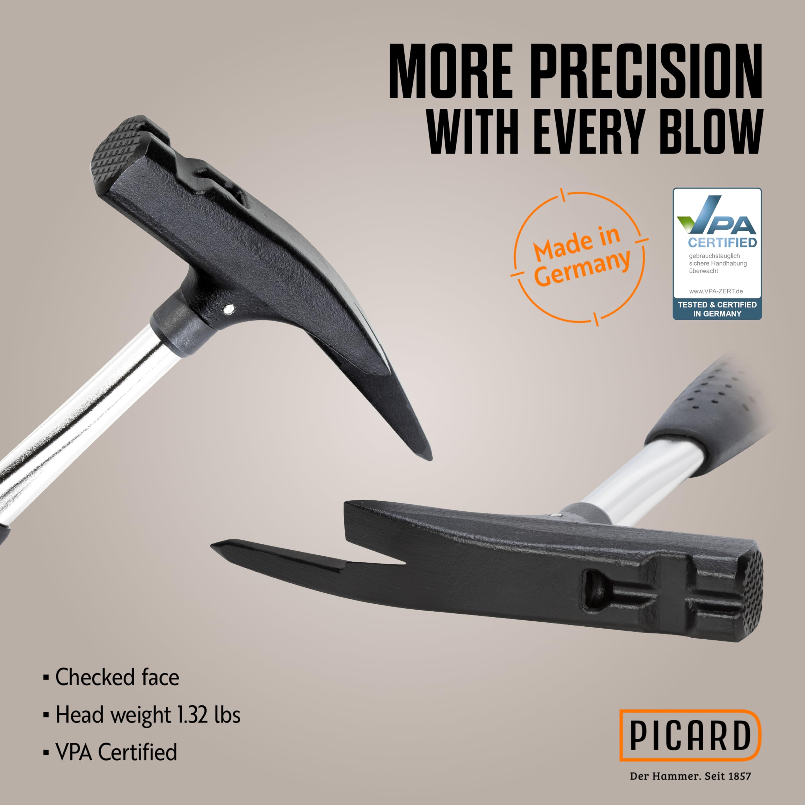PICARD Martello da Carpentiere 600S Zigrinato Acciaio C45 con Magnete per Chiodi