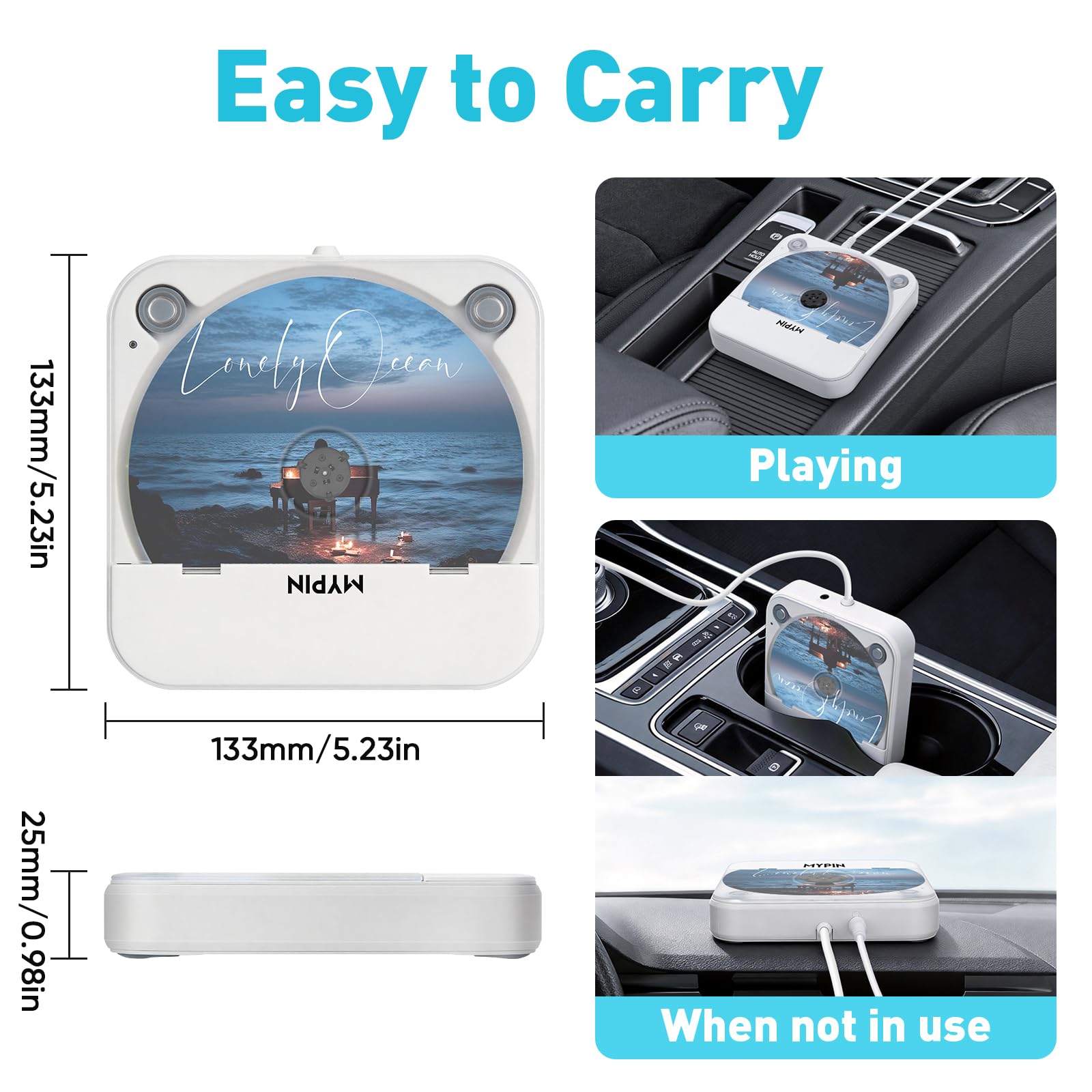 Lecteur CD Portable avec Port USB/AUX, Lecteur CD Externe Compatible avec Autoradio, Ordinateur Portable, Téléviseur, Ordinateur, Universel pour Véhicules, Prend en Charge CD/CD-MP3