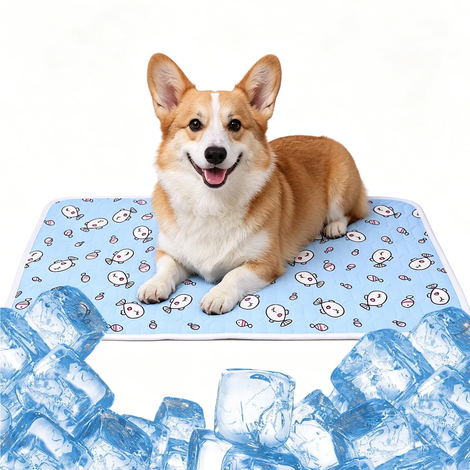 RenSton Dog Cooling Mat, Large Pet Cooling Mat for Hot Summer, Reversible Design, No Refrigeration Needed, Self Cooling Pad for Outdoor Indoor Kennels Crates Car Seats