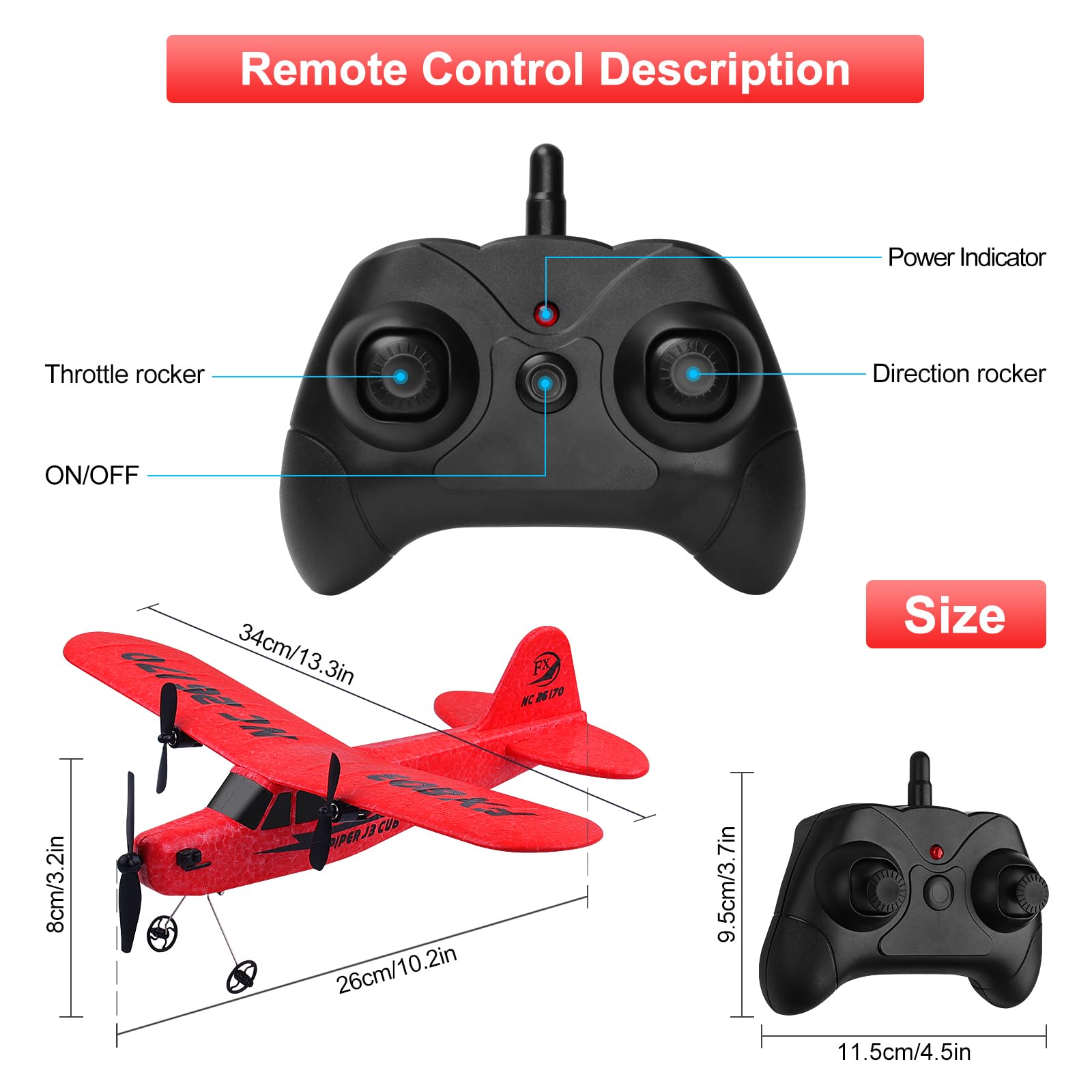 Avión de control remoto de 2 canales de 2.4 GHz: FX803 EPP RC Avión RC para principiantes, niños y adultos, juguete con carga USB, fácil de volar, rojo