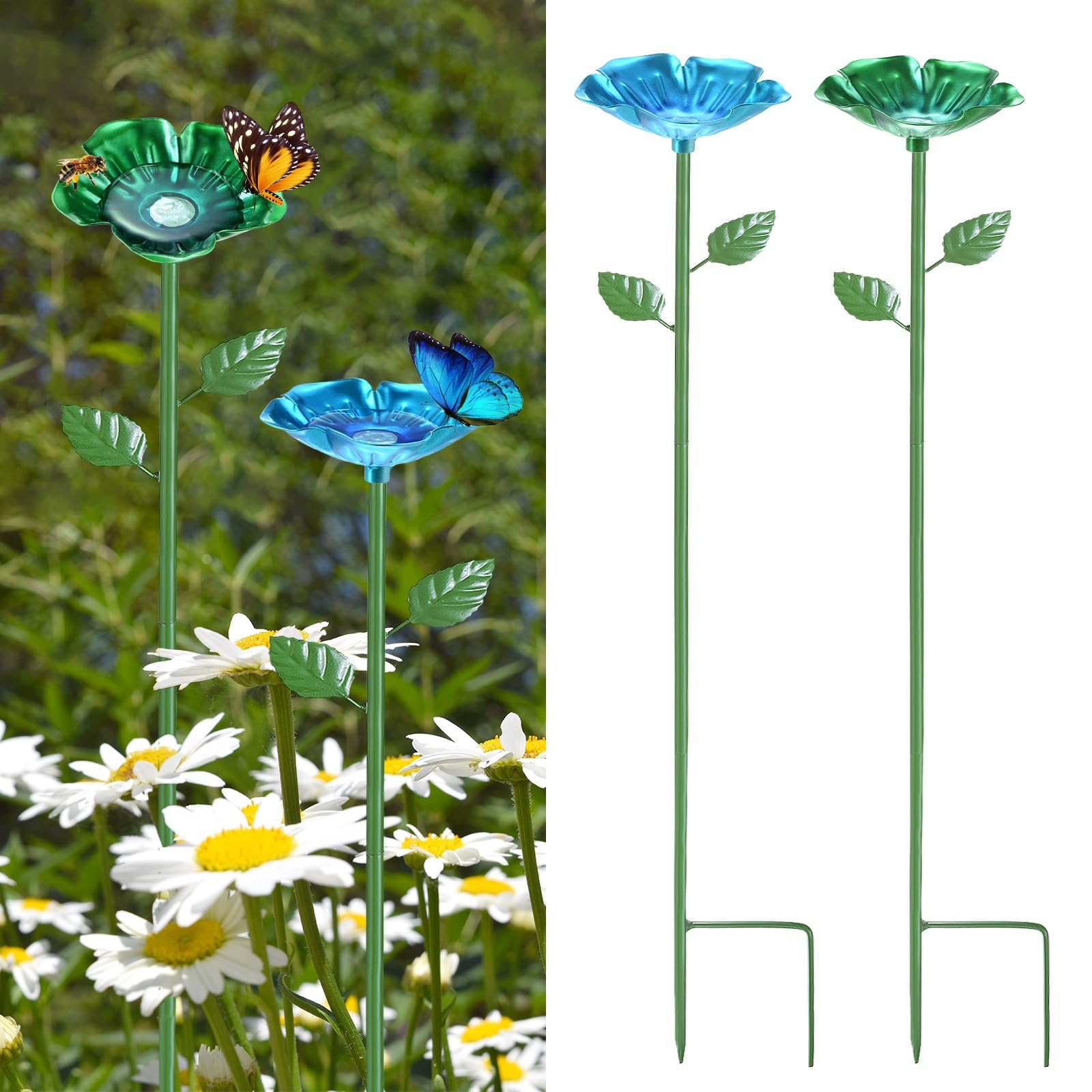M METERXITY 2-Pack Bee Watering Stations 64cm/25in Iron, Blue/Green