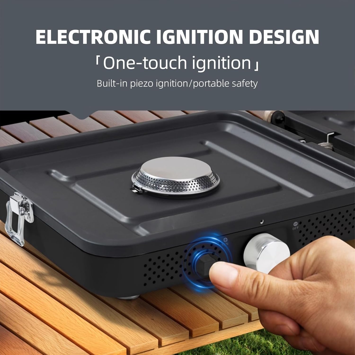 2 Burner Propane/Butane Camping Stove, Portable Foldable Cooking Stove with 20000 BTU Adjustable Burners & Piezo Ignition for Camping, Patio, Emergency, Hiking（Black）