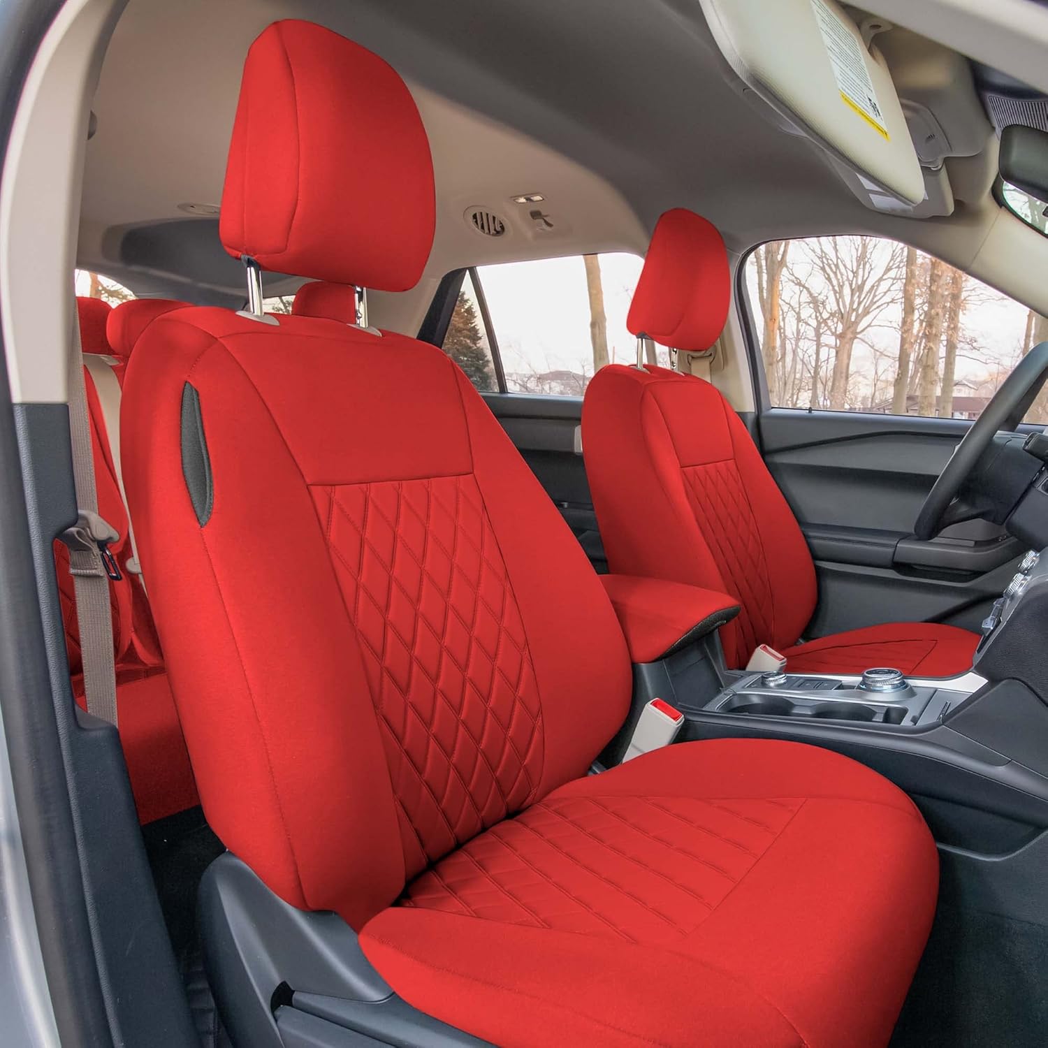 FH Group Custom Fit Car Seat Covers Specifically Made for 2020-2024 Ford Explorer Base, Ultraflex Neoprene Water Resistant Automotive Seat Covers - Front Set Solid Red