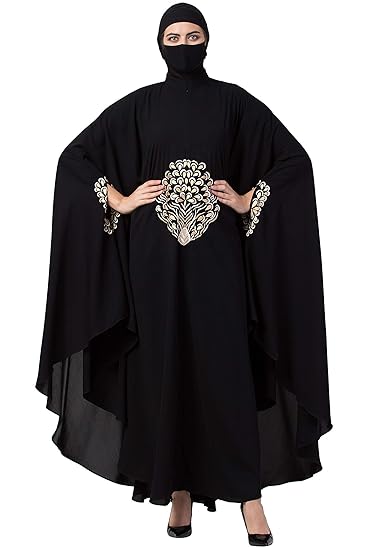 Musheco Beautiful Free Size Irani kaftan in Nida Matte Fabric with chikan embroidery for Women & girls (ME-IK-006-Black)