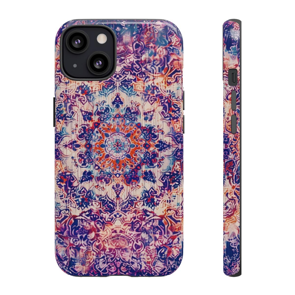 Coque iPhone 13 motif oriental psychédélique rigide violette