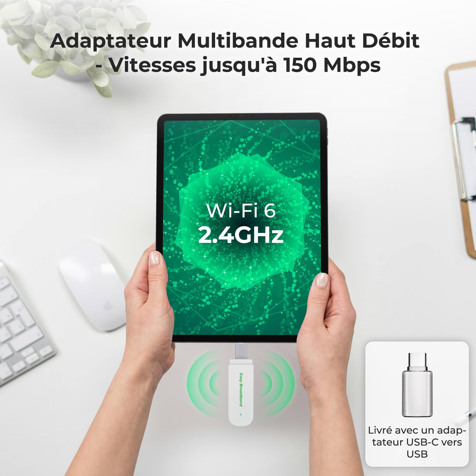 Internet mobile 4G LTE Clé de surf avec WiFi 6, 150 Mbit/s, dongle USB WLAN Hotspot pour ordinateur portable/PC, Plug & Play, SIM préinstallée