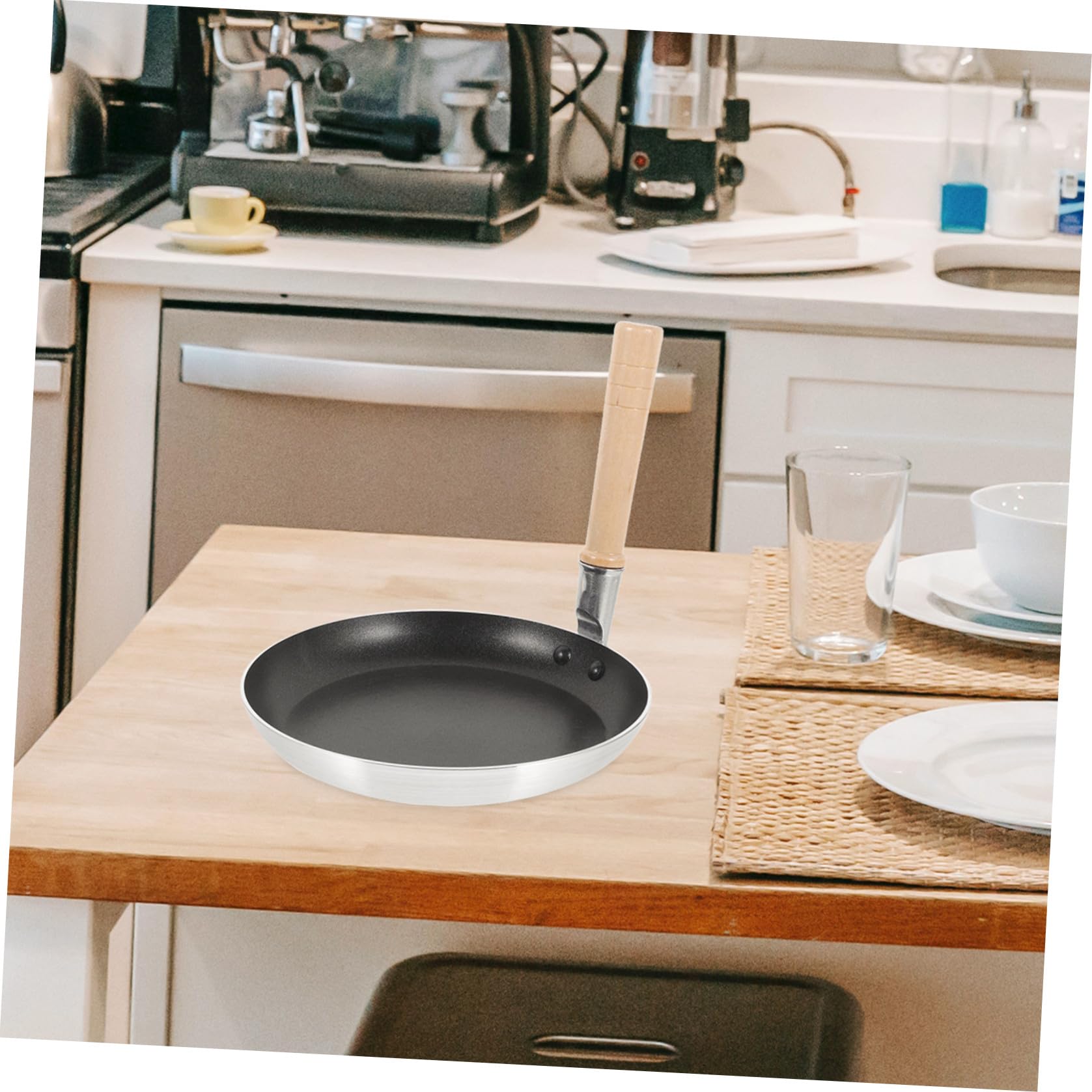 BESPORTBLE Padella Antiaderente Piccola per Uova Manico Verticale in Legno, per Cucina Giapponese e Frittate, Fondo Piatto da 19 CM Resistente al Calore