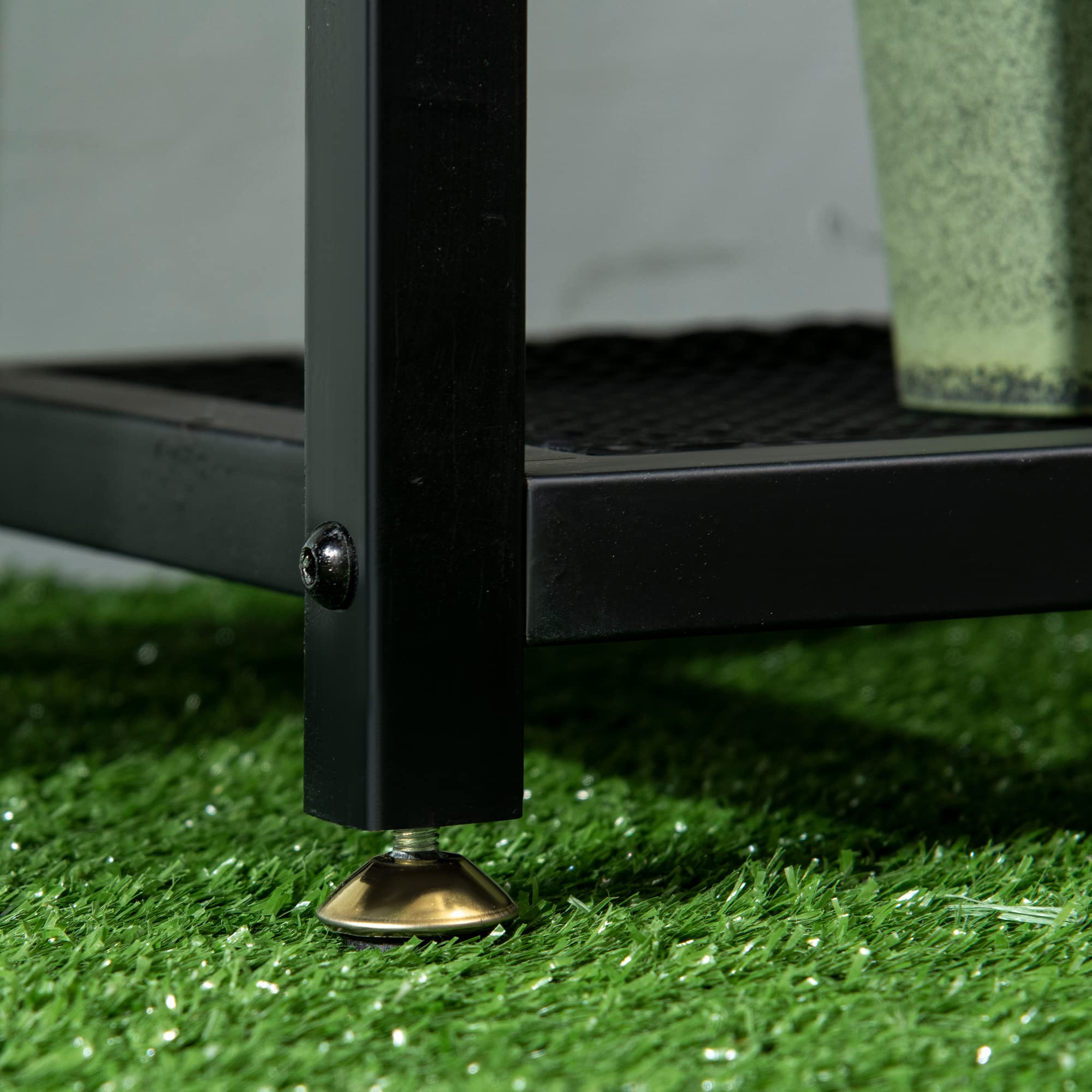 Outsunny 4-Etagen Pflanzenständer, 83cm hoch Blumenständer für Innen Außen, Pflanzenregal aus Metall, mehrstöckig Blumenregal, Blumentopfständer für Wohnzimmer, Garten Balkon Deko, Schwarz