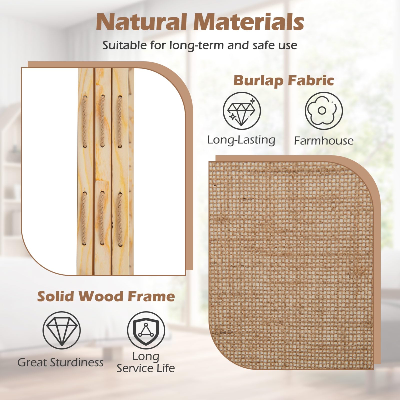 GIANTEX Paravento pieghevole a 3 pannelli. Separatore di privacy in legno con 8 tasche, 4 ganci e spago per appendere con 20 clip in bambù, 120 x 170 x 2 cm