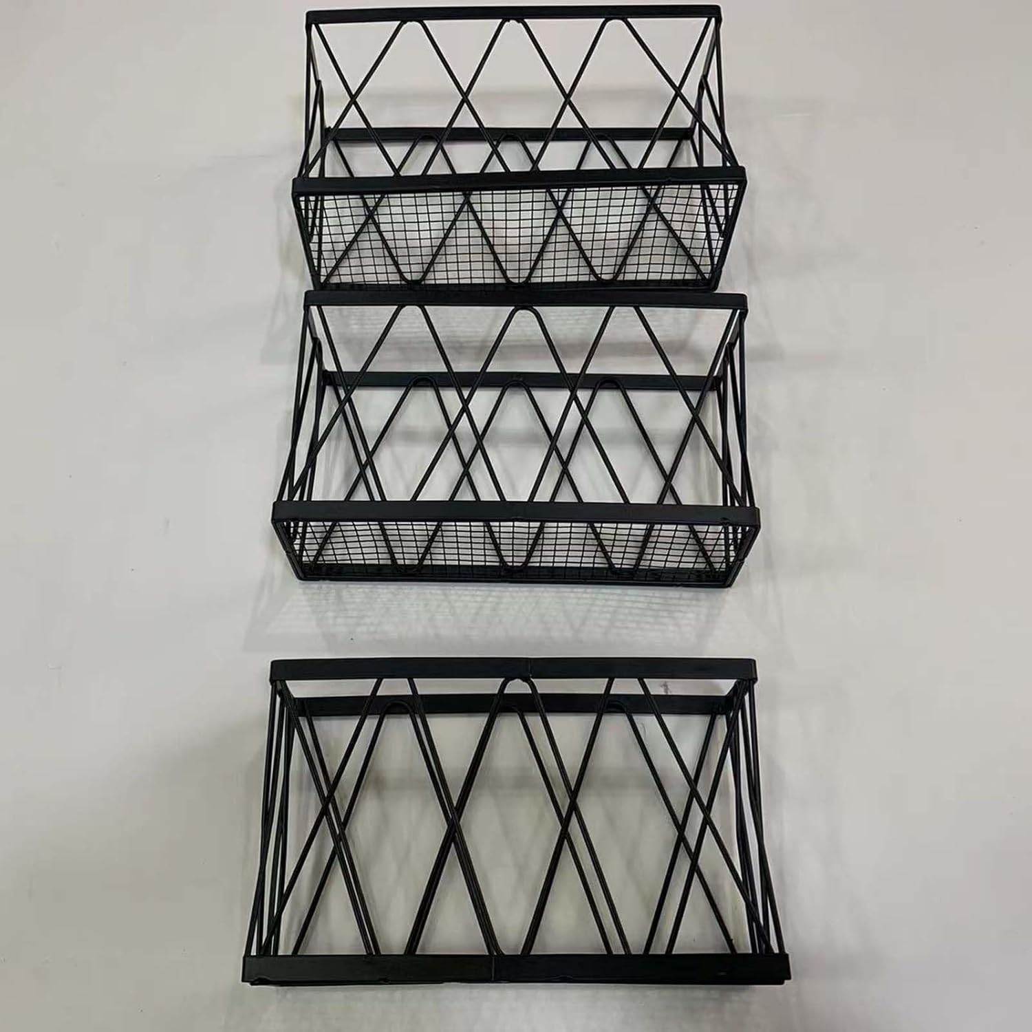3Pcs Space Saving Wall Mounted Storage Bins Cabinet Door Storage Black Iron Wire Basket for Home Organization Home O