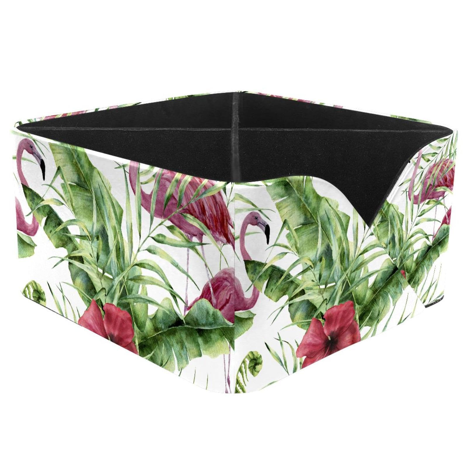 KengjuTesu Flamingo Birds with Plam Tree Desktop Organizer Pen Holder, Rectangular Pencil Cup for Office, Study and Makeup Stations