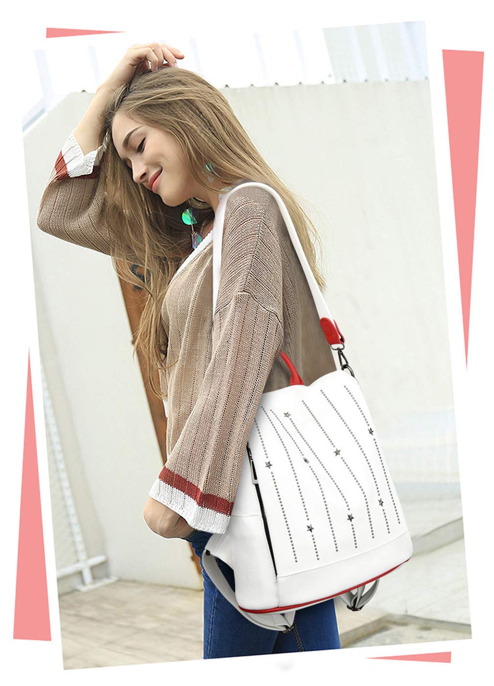 BUKESIYI Donna Borsa Zaino Elegante Zainetto Borse a Tracolla Zaini Antifurto Zainetti 2024 PU Pelle IT78209 Bianco V1