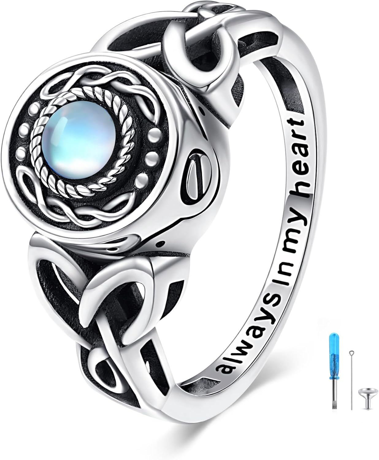 Heart/Abalone/Moonstone Heart Urn Ring for Women 925 Sterling Silver Cremation Jewelry for Ashes Cremation Ring Holds Loved Ones Ashes…