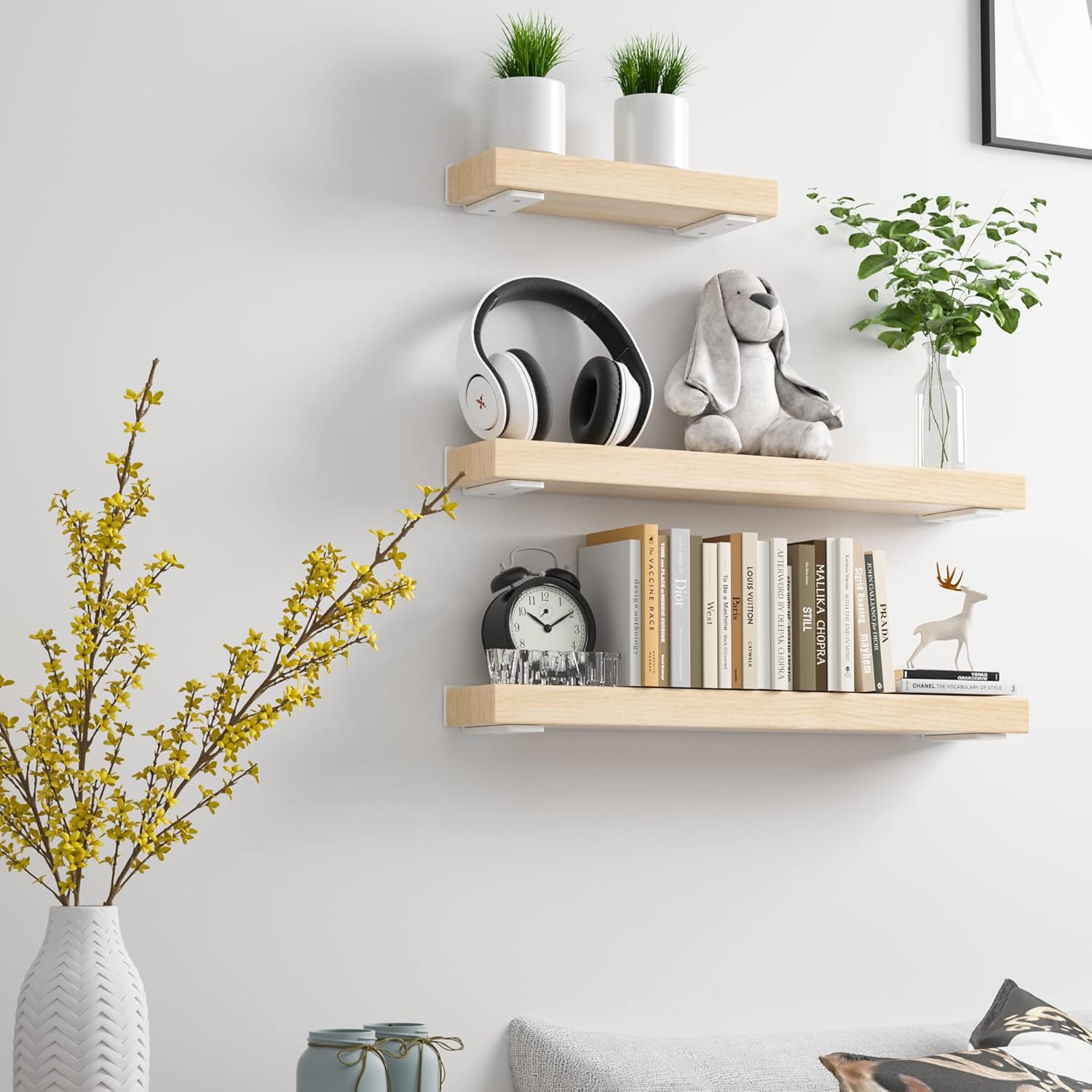 6 Pack Floating Shelf Bracket 6 Inch, Heavy Duty Hidden L Brackets, DIY Rustic Industrial Shelf Brackets with Modern Iron Finish(White)