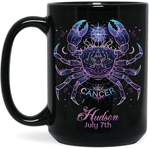 Personalized Name Cancer Zodiac Coffee Mug 11oz 15oz, Custom Date Astrology Ceramic...