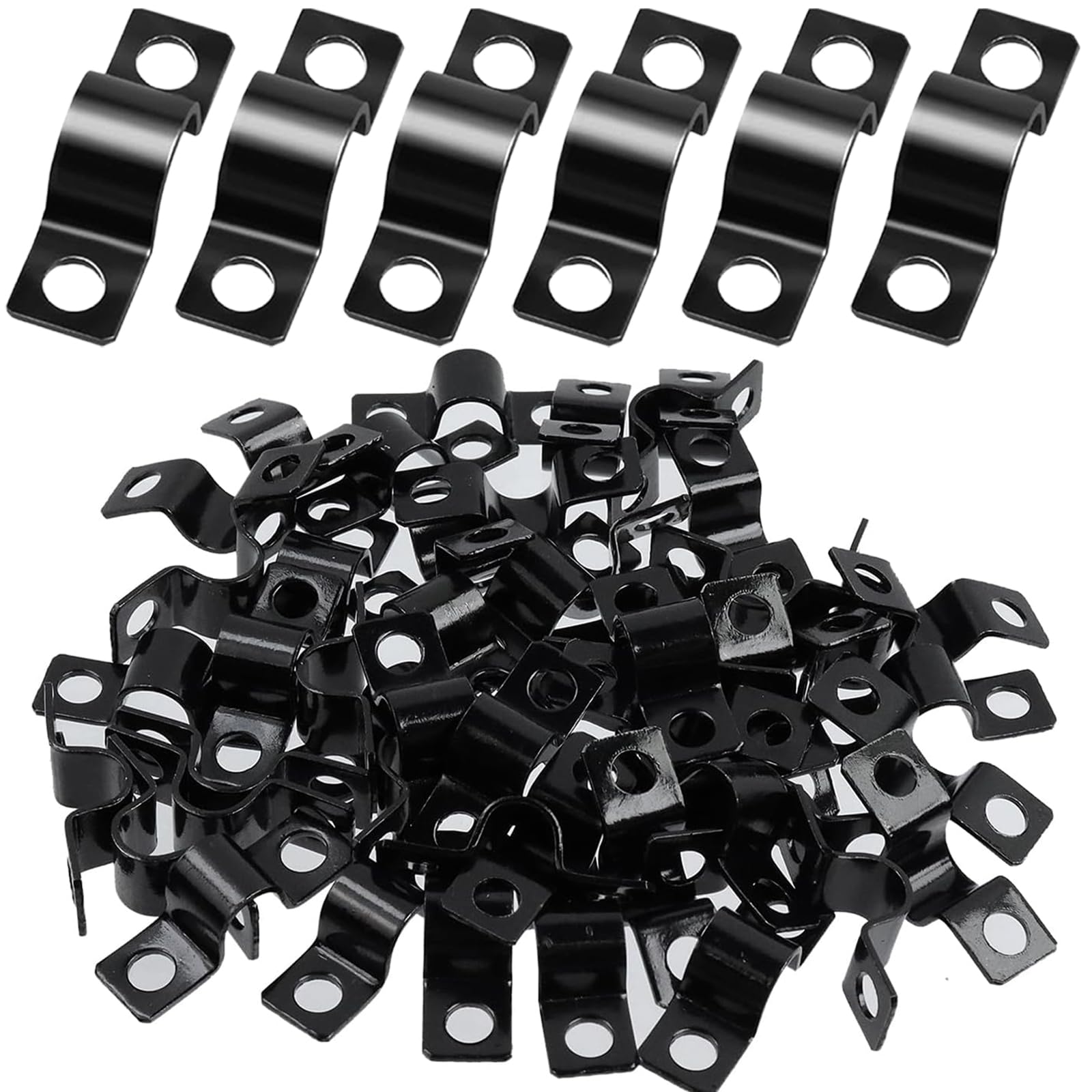 HORREX 60 Pcs Pipe Strap Clamps, 2 Holes Fixation, U Shape Pipe Brackets, Heavy Duty Galvanized Q235 Carbon Steel, Pipes Mounting Brackets Conduit Clips for Water Gas Pipes Cable Fixing 6 mm