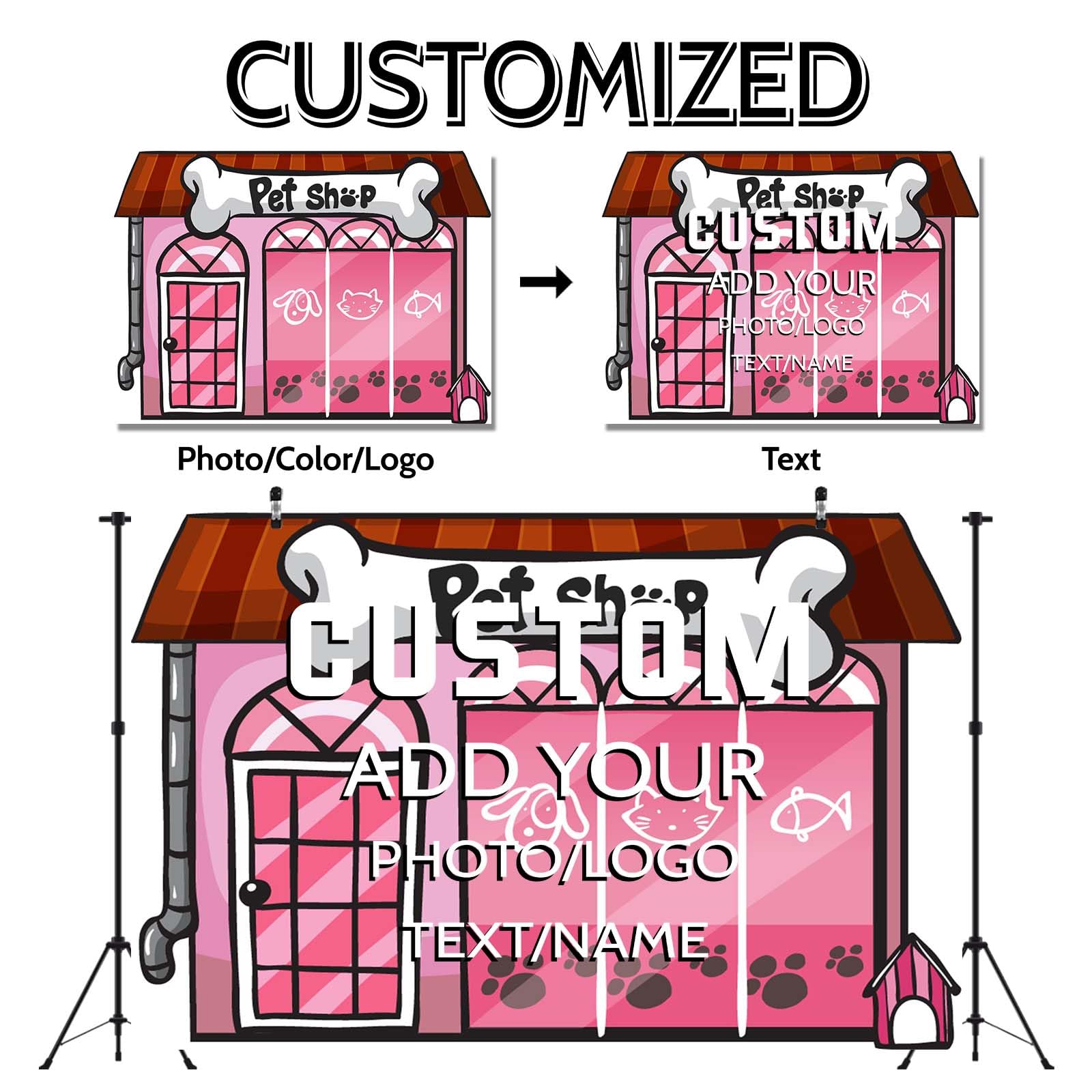 Gorpic 7x5ft Fabric Cartoon Pink Pet Shop Backdrop Banner Pets Store Photography Background Paw Print Backdrop Baby Shower Birthday Party Banner Decorations Phootshoot Background Studio Props: 5x4FT K52306