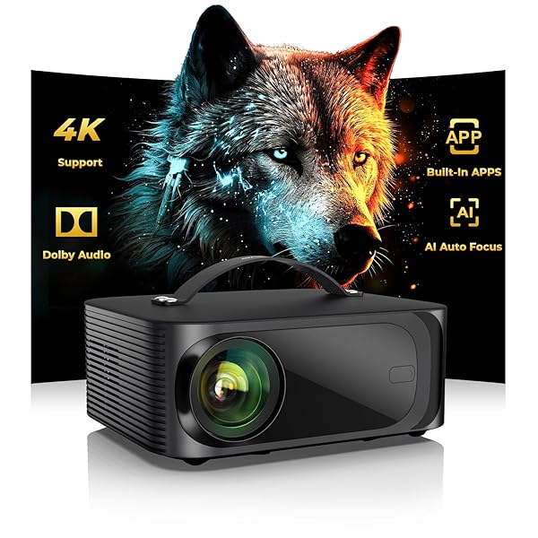 [1500 ANSI/Auto Focus/Built-in APPs] Outdoor-Projector-4K with Wifi6 and Bluetooth, Smart TV OS & DoIby, Portable Projector with Netflix/YouTube/PrimeVideo, ONOAYO 1080P Proyector with 300 ''Display