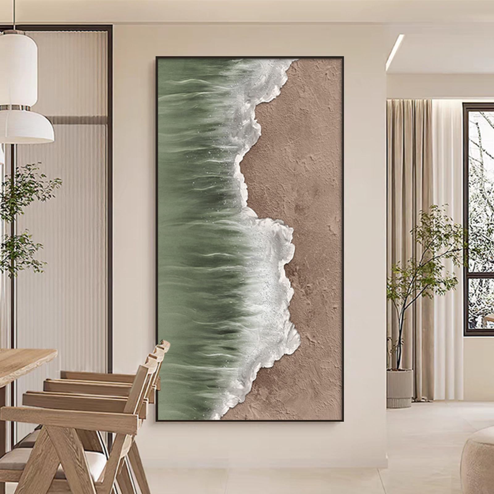 Peinture à l'huile peinte à la main texture vagues vertes luxe