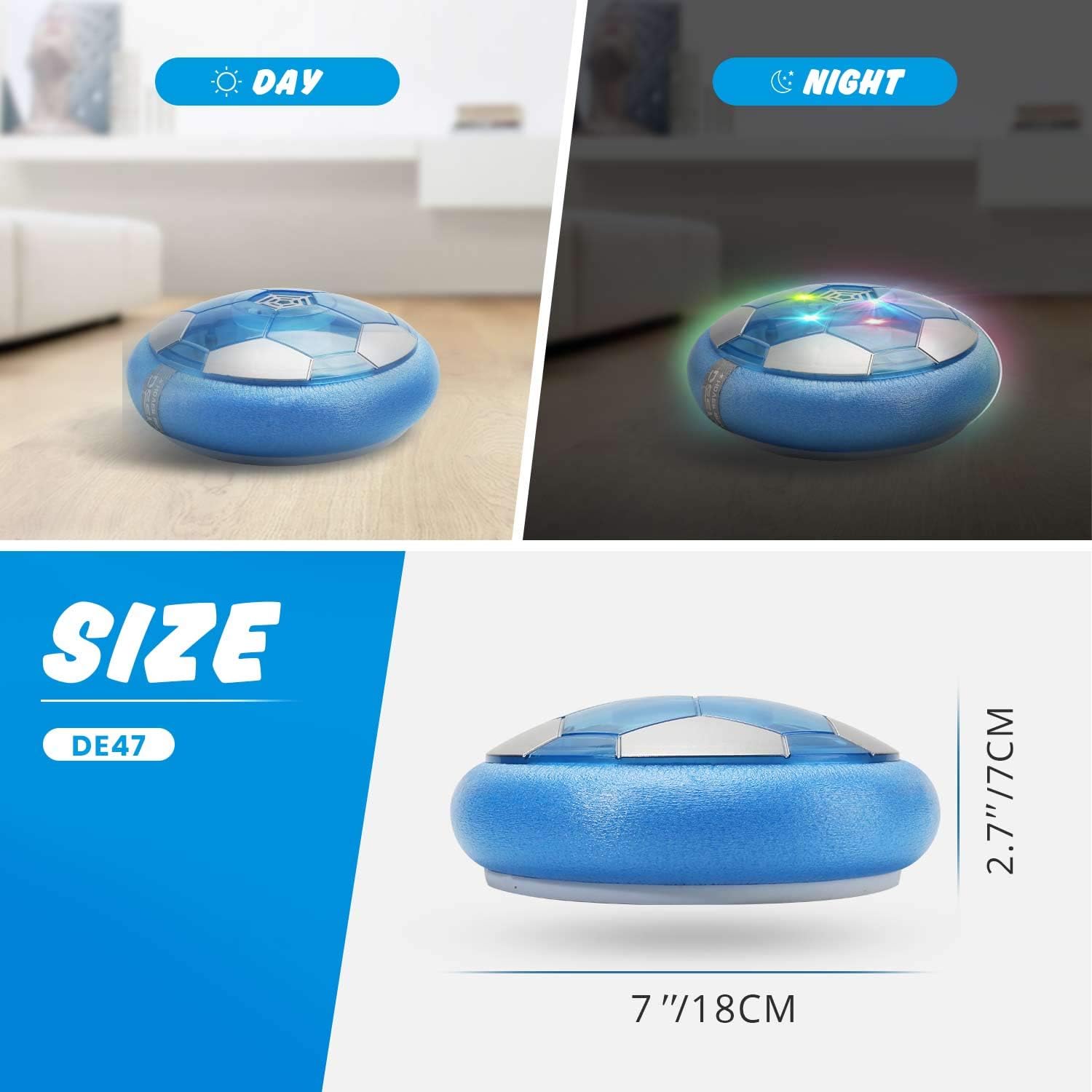 DEERC Kid Toys DE47 Hover Soccer Ball, Soft Eva Material Foam Bumper and Rechargeable Air Indoor Soccer for Kids Toy with LED Lights, Best Gifts for Toddlers, Boys, and Girls, No AA Battery Needed : Toys & Games