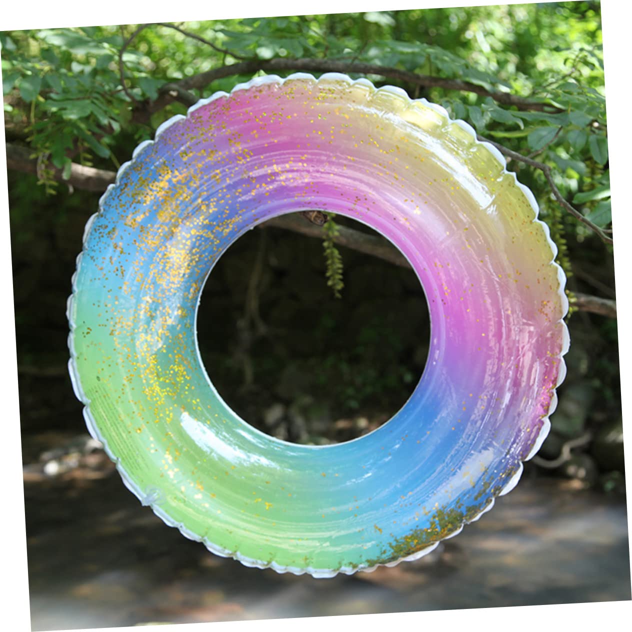 Gogogmee Inflatable Pool Floaty Rainbow Swimming Ring Large Heavy Duty Float Ring Water Pool