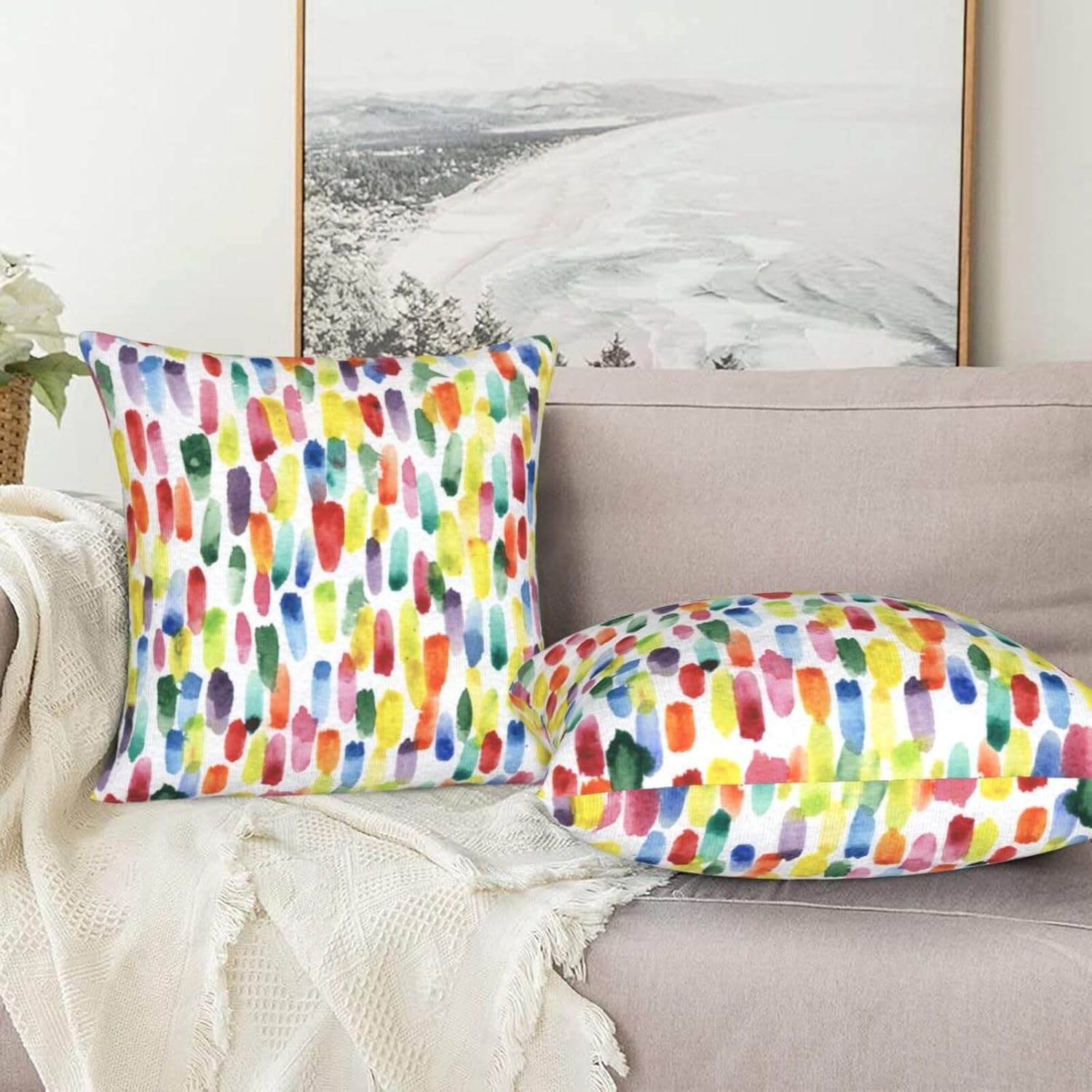 Kids Colorful Pillow Covers Polka Dot 18 x 18 Inch Set of 2 Cute Kid Double-Sided Square Throw Pillows Farmhouse Decorative Cushion for Couch Bed Sofa - Image 7