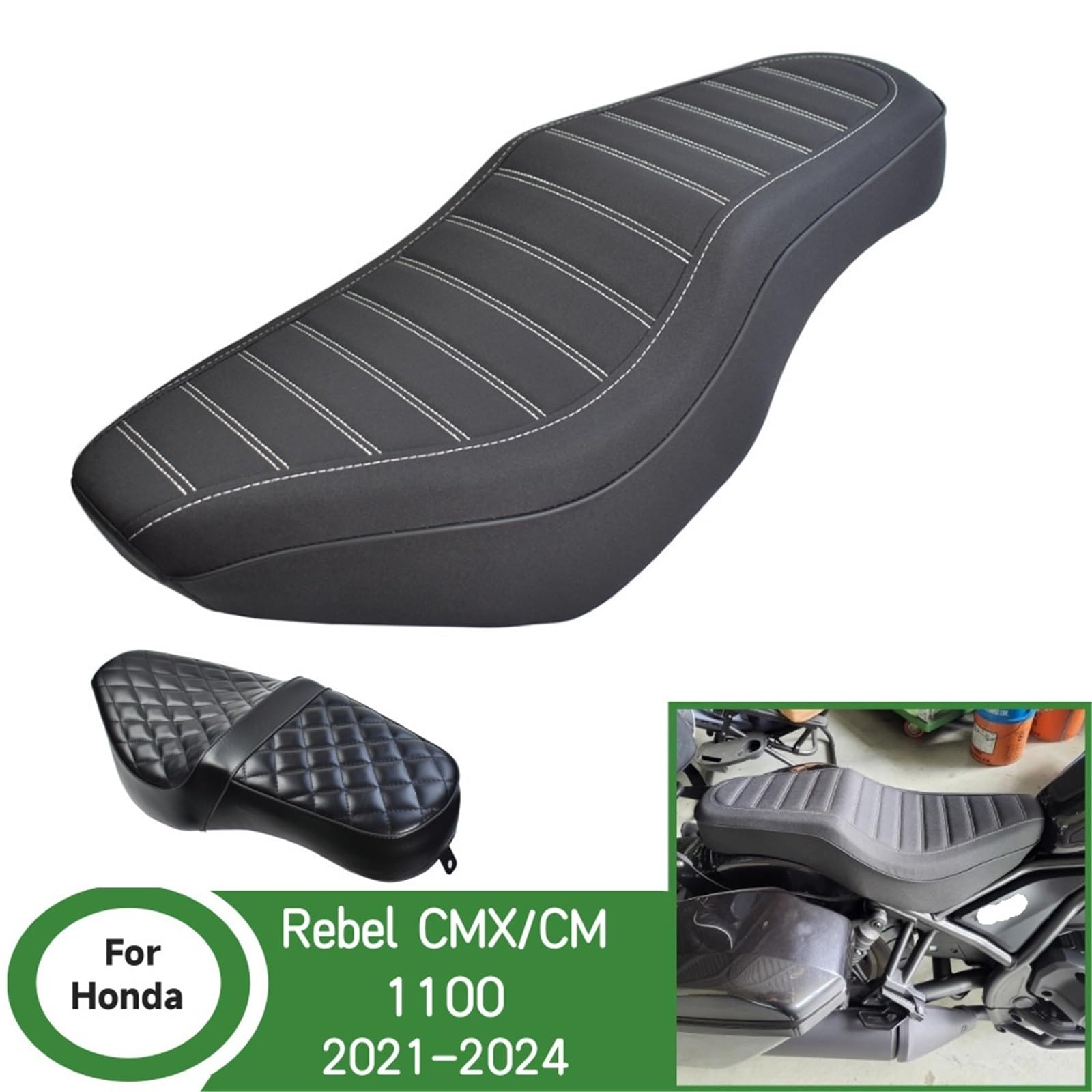 Poduszka Kufer Motocyklowy Jednoczęściowa poduszka na siedzenie pasująca do motocykla Honda Rebel CM CMX 1100 2021-2024, pokrowiec kierowcy z przodu i pasażera tyłu