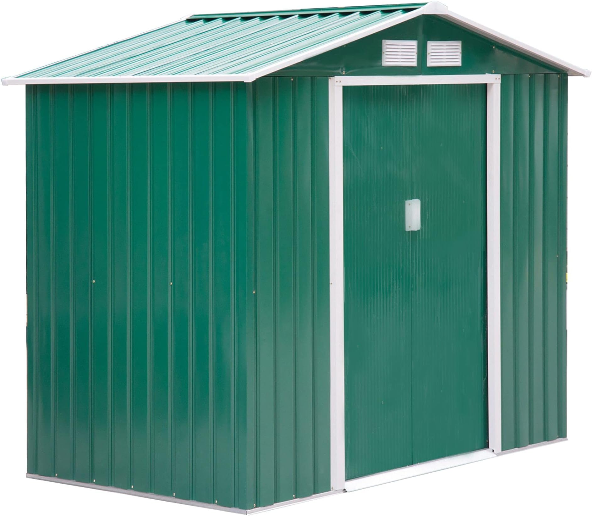 Outsunny 7' x 4' Outdoor Storage Shed, Garden Tool House with Foundation Kit, 4 Vents and 2 Easy Sliding Doors for Backyard, Patio, Garage, Lawn, Green