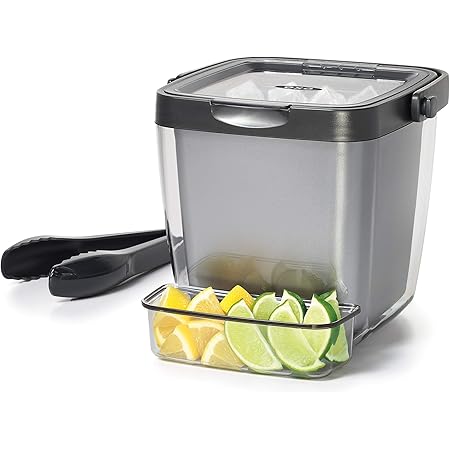 OXO Good Grips Double Wall Ice Bucket with Tongs and Garnish Tray,Gray